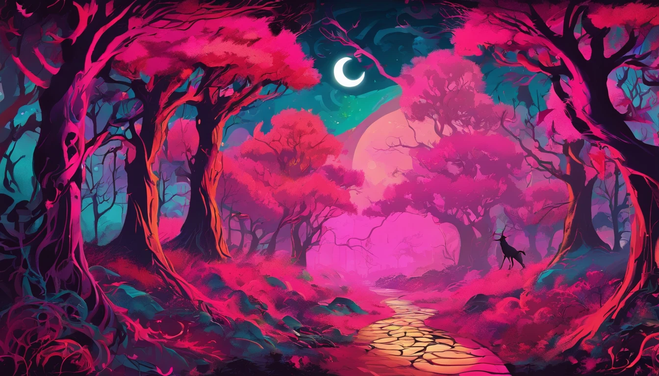 (a pink-haired demon woman,spells:1.1,glowing:1.1)(illustration)(best quality,ultra-detailed,realistic:1.37),demonic witch(demonic:1.1)(magic:1.1)(forest)(dark and mysterious,ominous atmosphere),casting powerful spells,creating magical energy(magic:1.1),vibrant pink hair(swirling pink hair)(flowing pink hair),horns(devil horns:1.1),piercing red eyes,enchanted scepter(magical scepter),elaborate dark robe,glowing magical sigils,fiery embers swirling(magical embers:1.1)(glowing embers),magical aura(glowing aura),eerie shadows,otherworldly presence(presence),sinister smile,nightfall in the background(dark night:1.1)(moonlit forest),lush and dense foliage(twisted trees)(mystical plants:1.1),mystical particles(swirling particles)(floating particles),ethereal glow(ethereal:1.1)(soft glow),faint moonlight breaking through the trees,haunting and captivating(scary atmosphere),bewitching beauty,wide range of colors(vivid colors)(contrasting colors),mystical realm,impressive details,dynamic composition,mesmerizing artwork,photorealistic style(picasso style),impressive shading and lighting,explosive energy,magical atmosphere(fantasy atmosphere),dreamlike scene