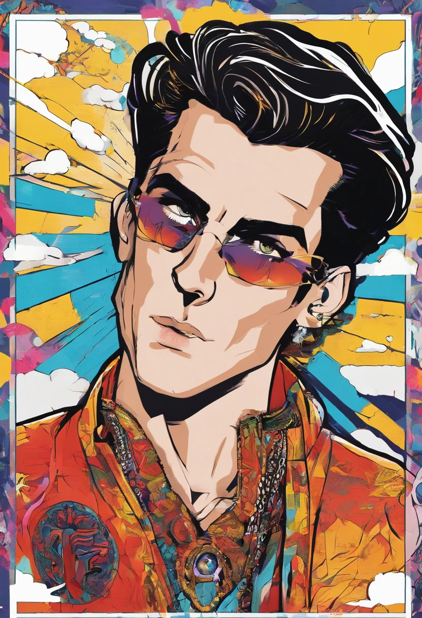 (illustration of Strahd Von Zarovich in modern clothing), he is wearing street wear that is popular with rappers between the years of 2020 to 2023, Modern rapper clothing, he has tattoos on his neck, face, and arms, multiple rapper tattoos, ((vampire)), golden eyes, fangs, long black hair, portrait, 8k resolution, masterpiece, high quality, ultra detailed eyes, 1boy, male focus