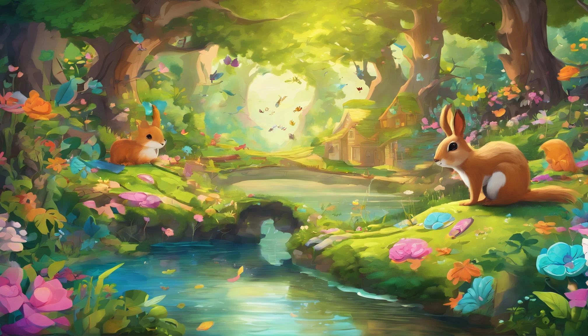 a plushy forest made of soft, fluffy fabric, vibrant colors, and intricate details, (best quality,4k,8k,highres,masterpiece:1.2), ultra-detailed, (realistic,photorealistic,photo-realistic:1.37), whimsical and dreamy atmosphere, moss-covered plushy trees with plushy leaves, delicate branches intertwining, sunlight piercing through the canopy, casting warm and gentle rays, dense plushy undergrowth, soft grass and flowers, cute and cuddly plushy animals frolicking around, bunnies hopping and squirrels scurrying, a plushy river flowing peacefully, with soft ripples reflecting the surroundings, a cozy plushy log cabin nestled amidst the forest, smoke gently wafting from the chimney, inviting and warm, a sense of tranquility and serenity, a place where imagination comes to life, perfect for relaxation and daydreaming.