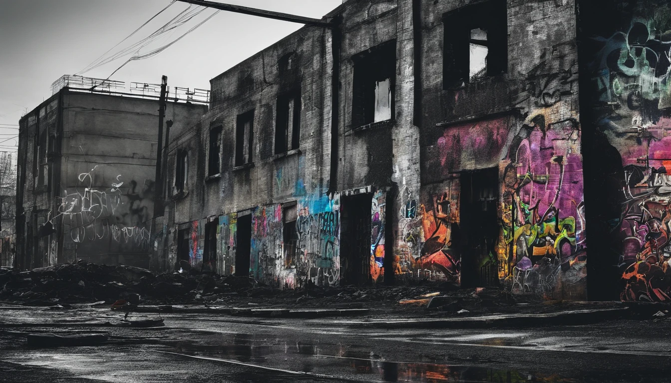 (dark and grungy aesthetic),(best quality,4k,8k,highres,masterpiece:1.2),ultra-detailed,(realistic,photorealistic,photo-realistic:1.37),grim,dark,hazy atmosphere,moody lighting,gloomy shadows,dirty textures,rough edges,graffiti-covered walls,abandoned buildings,twisted metal,blurred motion,mysterious figures,sinister undertones,urban decay,industrial landscape,desolate streets,harsh contrast,monochrome palette,distorted perspectives,tangled wires,broken glass,enclosed spaces,haunting vibes,stray cats,flickering streetlights,foggy alleyways,loud sirens,distant echoes,gritty details,secrets lurking,cold and damp,urban underbelly,raw energy,undiscovered corners,macabre beauty,untamed darkness,transient moments,unseen dangers,hidden stories.