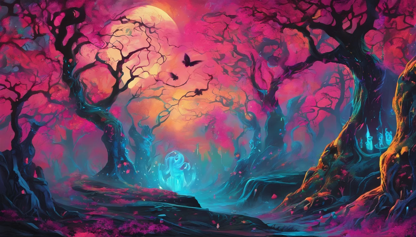 (a blue-haired demon woman,spells:1.1,glowing:1.1)(illustration)(best quality,ultra-detailed,realistic:1.37),demonic witch(demonic:1.1)(magic:1.1)(forest)(dark and mysterious,ominous atmosphere),casting powerful spells,creating magical energy(magic:1.1),vibrant pink hair(swirling pink hair)(flowing pink hair),horns(devil horns:1.1),piercing red eyes,enchanted scepter(magical scepter),elaborate dark robe,glowing magical sigils,fiery embers swirling(magical embers:1.1)(glowing embers),magical aura(glowing aura),eerie shadows,otherworldly presence(presence),sinister smile,nightfall in the background(dark night:1.1)(moonlit forest),lush and dense foliage(twisted trees)(mystical plants:1.1),mystical particles(swirling particles)(floating particles),ethereal glow(ethereal:1.1)(soft glow),faint moonlight breaking through the trees,haunting and captivating(scary atmosphere),bewitching beauty,wide range of colors(vivid colors)(contrasting colors),mystical realm,impressive details,dynamic composition,mesmerizing artwork,photorealistic style(picasso style),impressive shading and lighting,explosive energy,magical atmosphere(fantasy atmosphere),dreamlike scene