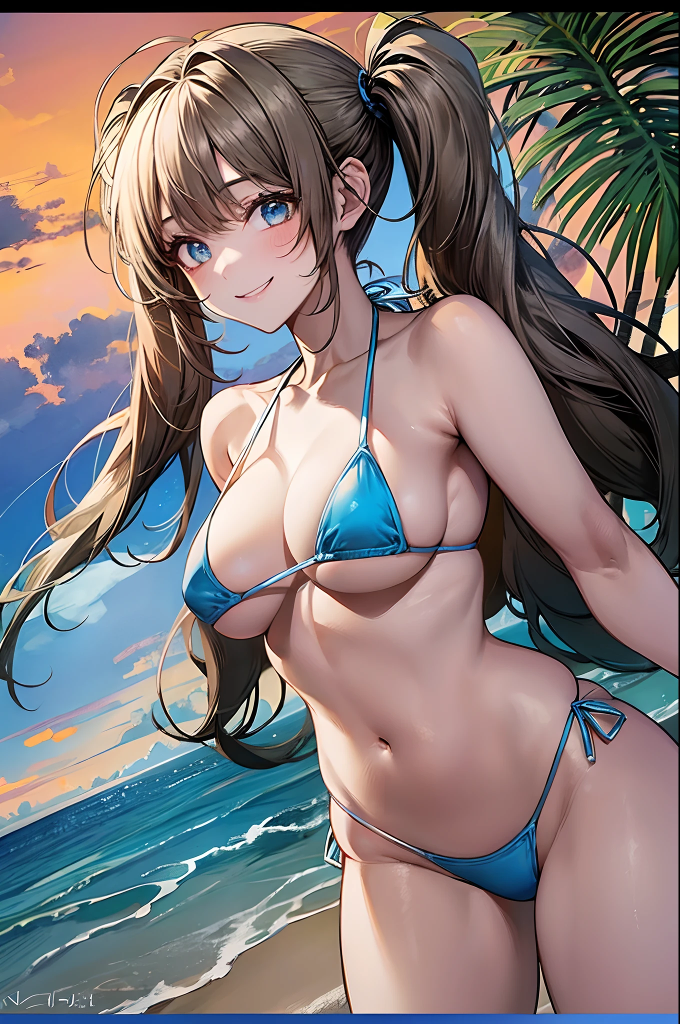1 girl, japanese, , white skin, large breasts:0.5, watching the view, (smile:1.5),
beautiful detailed eyes, (long hair:1.4, twintails:1.7), blond hair, (navel:1.1), under boob,
(micro bikini:1.5),
squatting,
(beautiful scenery), day time, , (tropical beaches:1.5),
(8k, maximum quality, masterpiece), movie lighting,