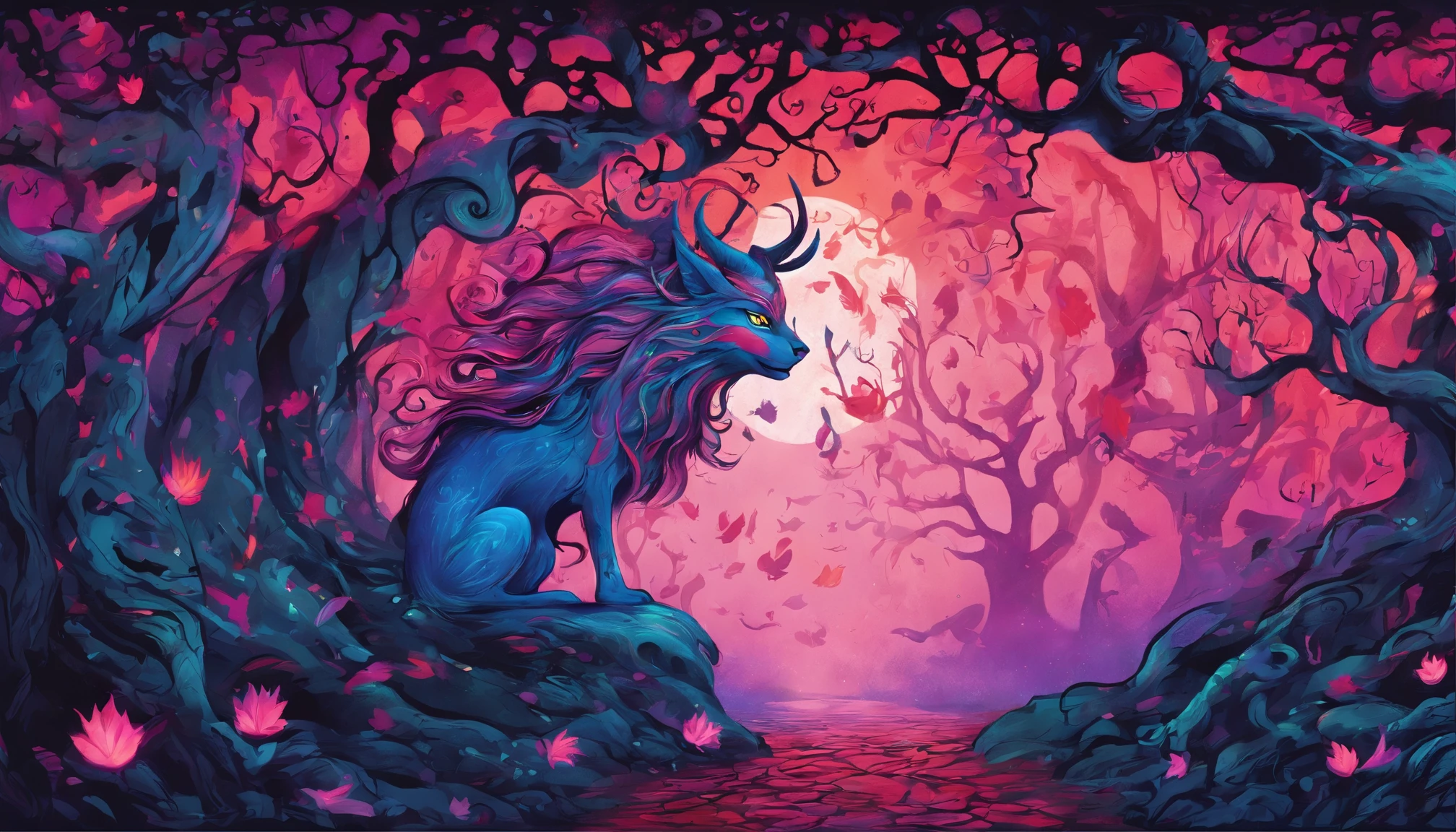 (a blue-haired demon woman,spells:1.1,glowing:1.1)(illustration)(best quality,ultra-detailed,realistic:1.37),demonic witch(demonic:1.1)(magic:1.1)(forest)(dark and mysterious,ominous atmosphere),casting powerful spells,creating magical energy(magic:1.1),vibrant pink hair(swirling pink hair)(flowing pink hair),horns(devil horns:1.1),piercing red eyes,enchanted scepter(magical scepter),elaborate dark robe,glowing magical sigils,fiery embers swirling(magical embers:1.1)(glowing embers),magical aura(glowing aura),eerie shadows,otherworldly presence(presence),sinister smile,nightfall in the background(dark night:1.1)(moonlit forest),lush and dense foliage(twisted trees)(mystical plants:1.1),mystical particles(swirling particles)(floating particles),ethereal glow(ethereal:1.1)(soft glow),faint moonlight breaking through the trees,haunting and captivating(scary atmosphere),bewitching beauty,wide range of colors(vivid colors)(contrasting colors),mystical realm,impressive details,dynamic composition,mesmerizing artwork,photorealistic style(picasso style),impressive shading and lighting,explosive energy,magical atmosphere(fantasy atmosphere),dreamlike scene