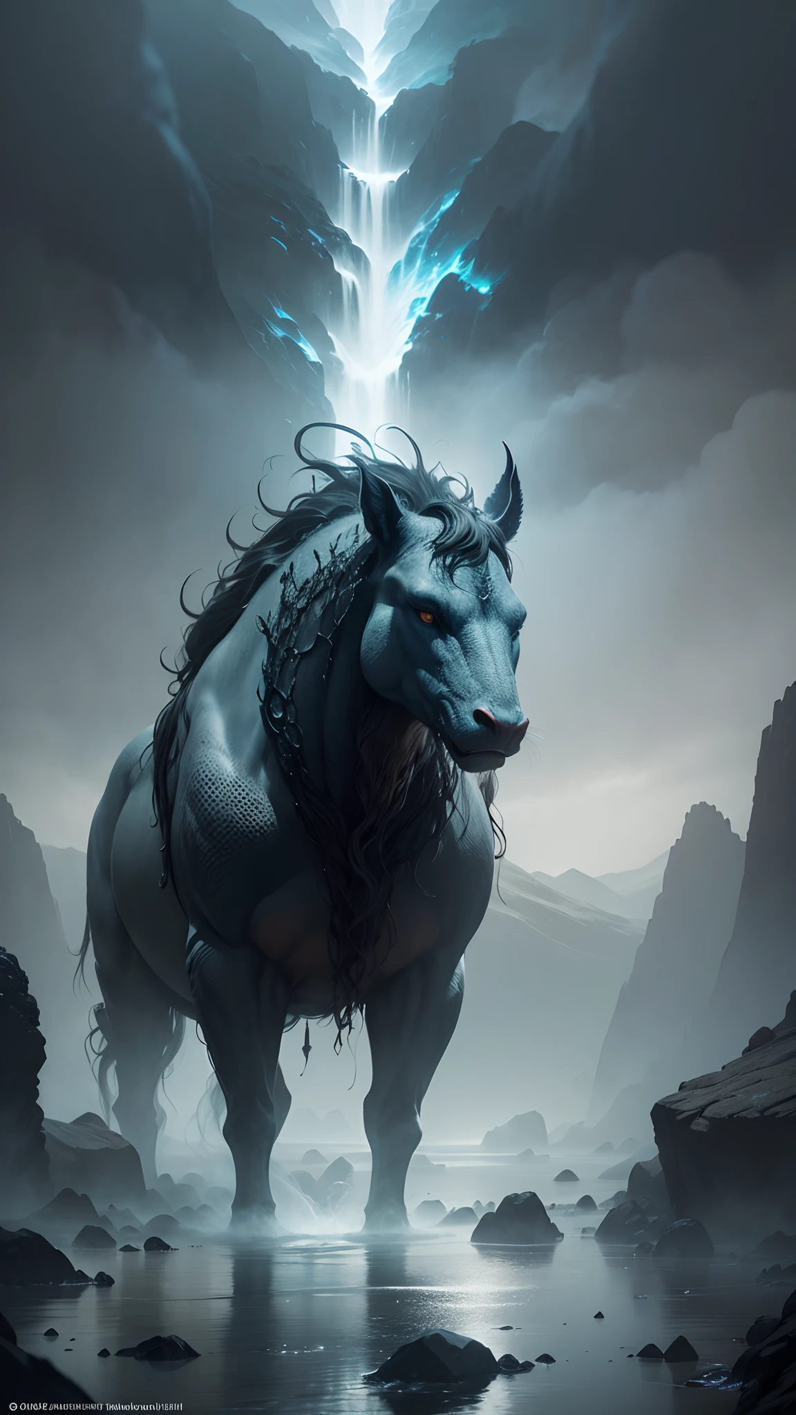 (Best quality,4K,8K,A high resolution,Masterpiece:1.2),Ultra-detailed,(Realistic,Photorealistic,photo-realistic:1.37),Mysterious gateway to the ancient world,Extraordinary creatures emerging from the depths,Mythical creatures guarding the entrance,Dramatic lighting illuminates the scene,Detailed depiction of rocky terrain with complex textures,The brilliant colors reflect the otherworldly atmosphere,Mist and mist enhance the ominous atmosphere,Ominous shadows add depth to the composition,Amazing detail captures every wrinkle and scale of the creature,A magnificent spectacle that showcases the power of nature,A surreal fusion of earth and water elements,Delicate attention to fine detail in biological anatomy,Stunning views of the vast landscape,Inspire a sense of wonder and adventure,An evocative depiction of the kingdom of mythology,Impressive realism brings the scene to life,An amazing combination of fantasy and reality,The immersive experience draws the viewer into the narrative of the artwork.