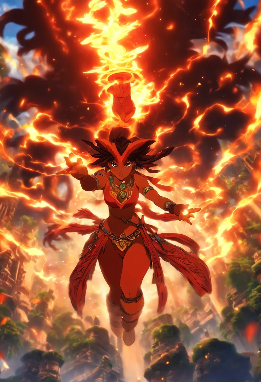 ((Indigenous Goddess))) best quality, very high resolution, 4K detailed CG, master piece,JACI,Indigenous Goddess,Indigenous headdress, lightning,Moon Goddess,standing,indigenous clothing, Amazon, Brazil, aesthetics, beautiful image, centered on screen, full body