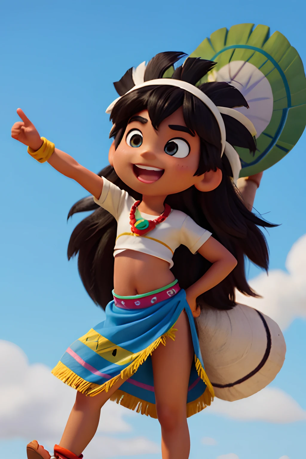 indigenous , Brazilian Indian, disney pixar cartoom, cabelo preto, feliz