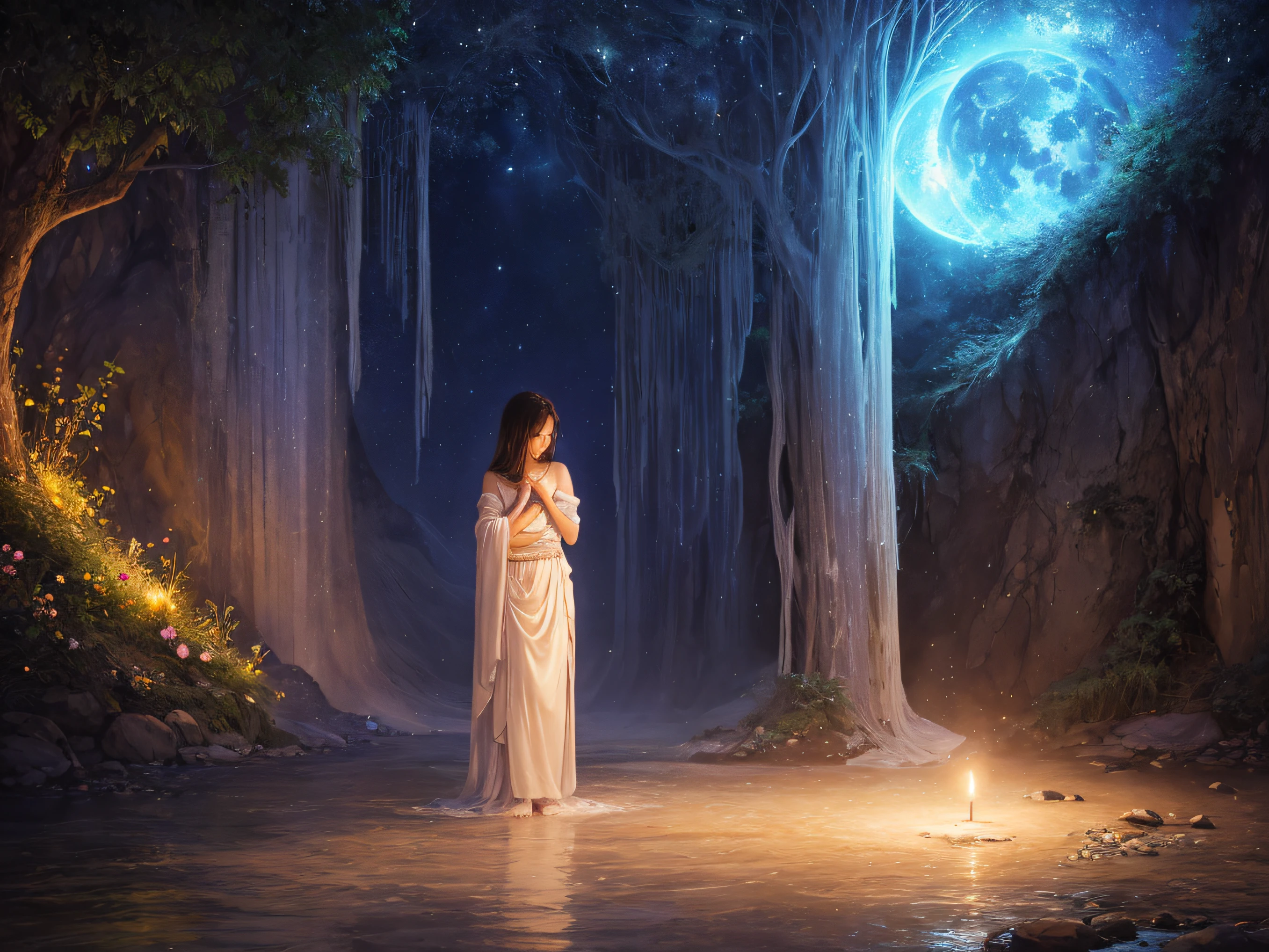 Title: "Whispers of Solitude"

In the depths of stillness, amidst a canvas of dreams, a symphony of solitude unfurls. "Whispers of Solitude" breathes the silent melodies of introspection, inviting one to delve into the ethereal realms of the soul.

Brushstrokes weave tales of introspective wanderings, each stroke a gentle caress of emotion on the fragile fabric of existence. Blues and purples dance in harmonious grace, echoing the melancholic whispers of the heart, tenderly embracing the beauty found within aloneness.

The solitary figure, a silhouette bathed in moonlit glow, stands as a poignant symbol of strength in seclusion. It whispers of the resilience discovered in solitude, a testament to the depths of one's soul, where resilience is born and fortitude takes root.

As you gaze upon "Whispers of Solitude," let the quietude of the scene wash over you, allowing the brushstrokes to softly narrate the tales of your own inner journey, reassuring you that solitude is not a burden but a sanctuary for self-discovery and renewal.
