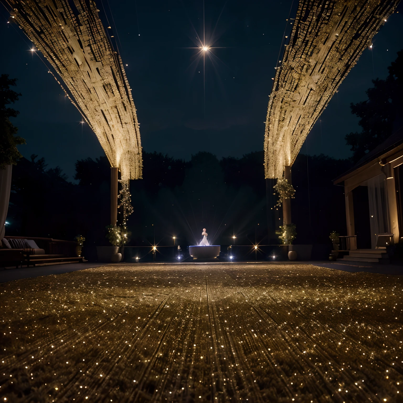 (best quality,4k,8k,highres,masterpiece:1.2),ultra-detailed,(realistic,photorealistic,photo-realistic:1.37),twinkle string lights background,sparkling night sky,luminous atmosphere,vibrant colors,golden lights,soft glow,warm ambiance,festive celebration,glimmering stars,dreamy glow,ethereal beauty,fairy tale setting,romantic atmosphere,enchanted evening,peaceful serenity,dazzling luminosity,tranquil night scene,reflections on water,calm and soothing,serene and enchanting,tranquil and magical,glowing celestial bodies,lively and vibrant,soft and magical,golden-hued illumination,gentle and lovely,relaxing and peaceful,illuminated by moonlight,luminous and mystical,magical and celestial,glittering and enchanting,sparkling and dreamlike,star-filled sky,luminous dance floor,festive and joyful,blurred and bokeh lights,shimmering and gleaming,peaceful and astonishing,moonlit backdrop,dazzling and stunning