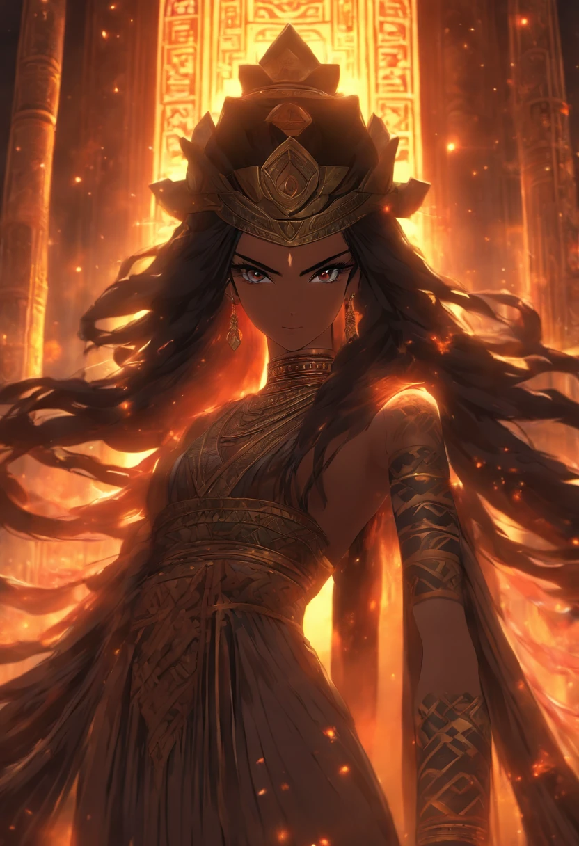 (((Ninmah)) best quality, ultra-high resolution, 4K detailed CG, masterpiece, Sumerian goddess, long hair, black hair, mother goddess, aesthetic, Sumerian, ((temple)), beautiful image, centered on screen,