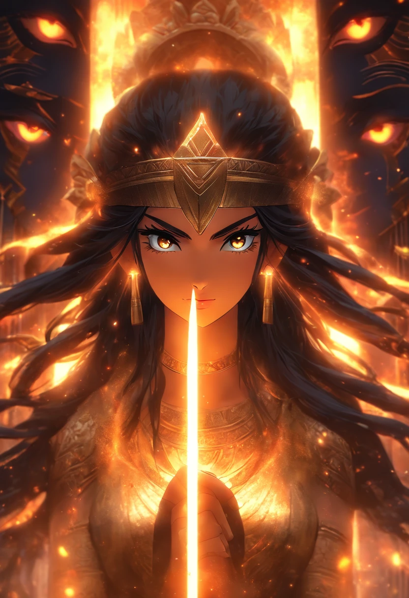 (((Ninmah)) best quality, ultra-high resolution, 4K detailed CG, masterpiece, Sumerian goddess, long hair, black hair, mother goddess, aesthetic, Sumerian, ((temple)), beautiful image, centered on screen,