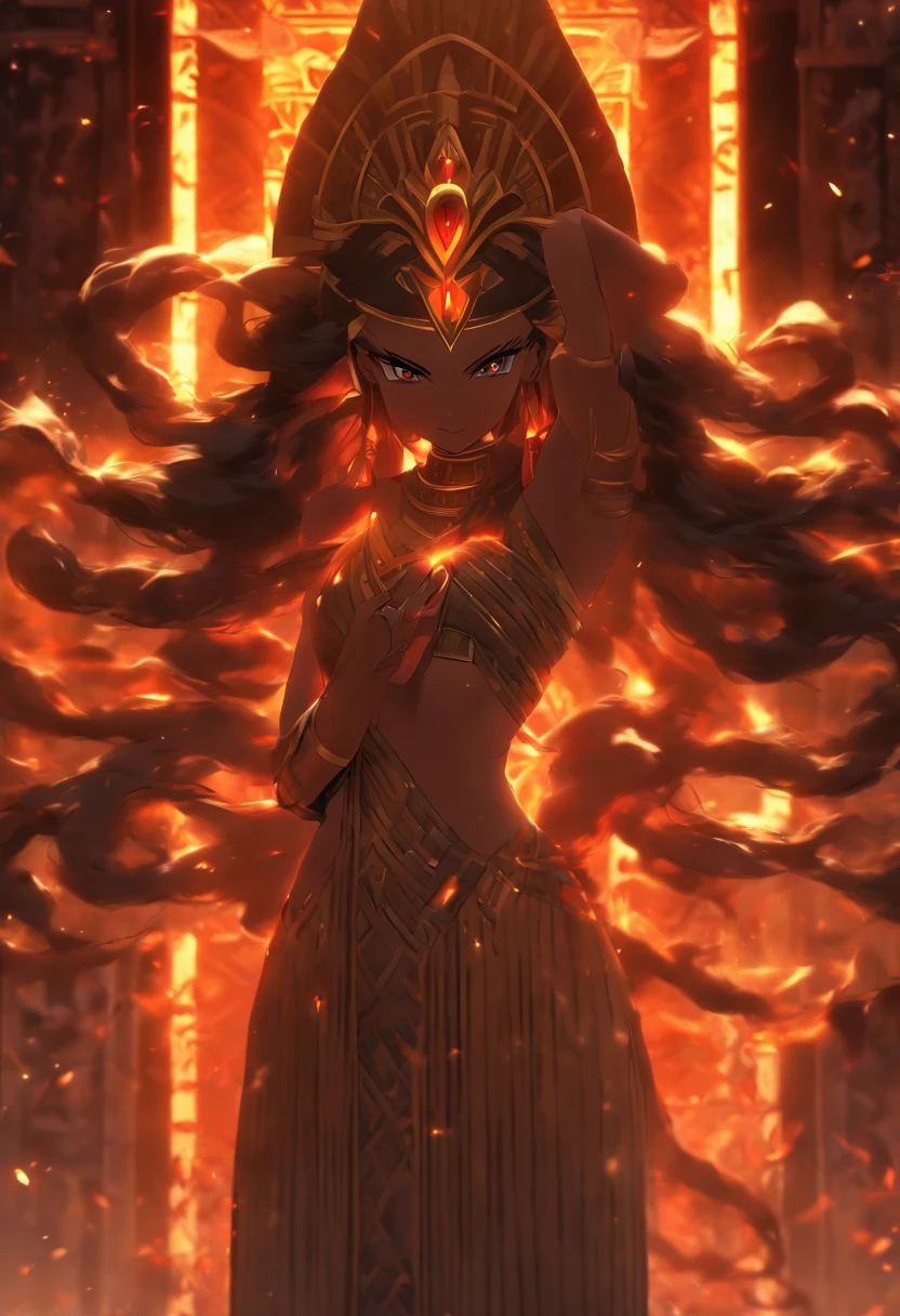 (((Ninmah)) best quality, ultra-high resolution, 4K detailed CG, masterpiece, Sumerian goddess, long hair, black hair, mother goddess, aesthetic, Sumerian, ((temple)), beautiful image, centered on screen,
