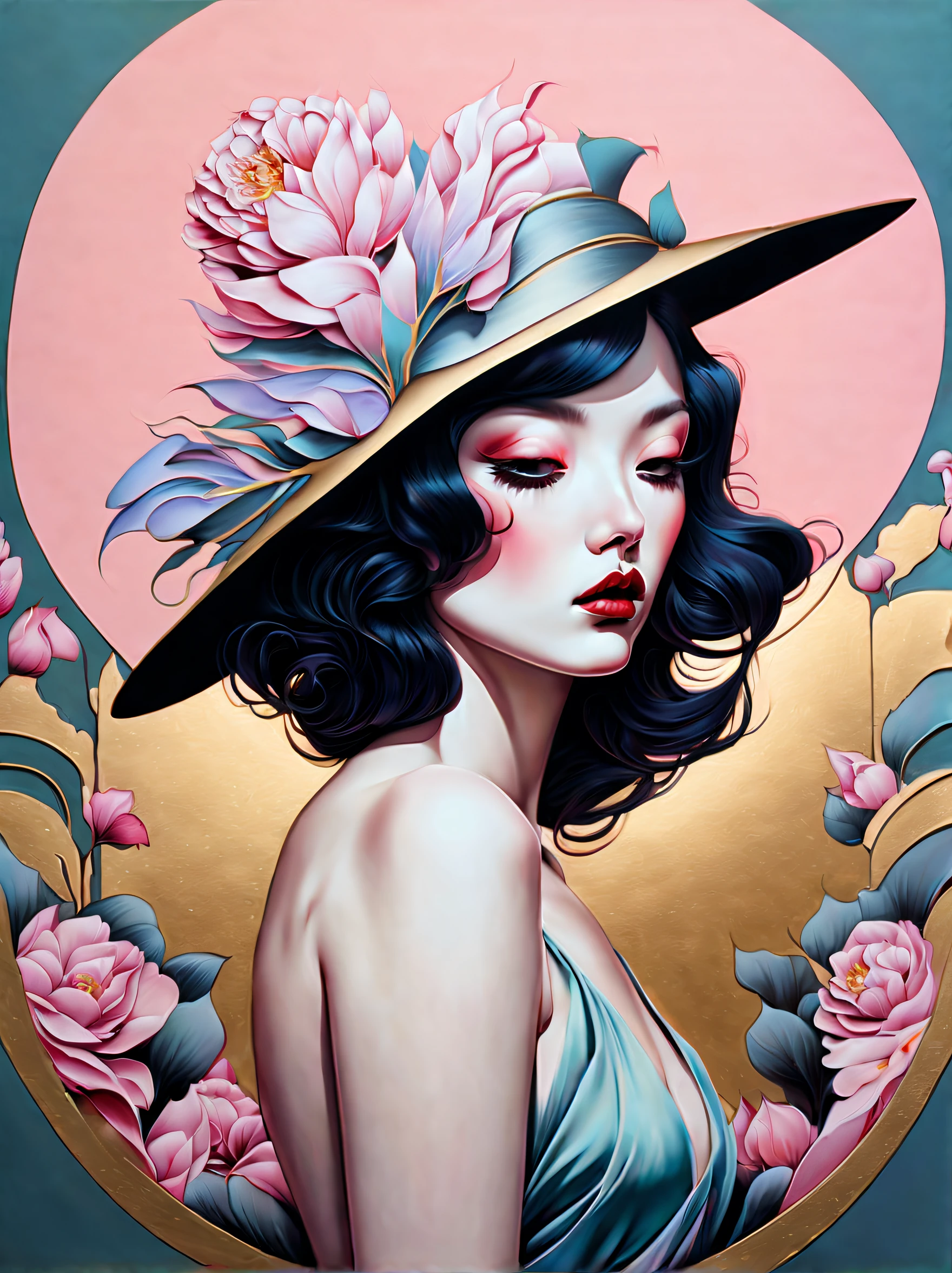 chiaroscuro technique on sensual illustration of an elegant , retro and vintage ,silky eerie, matte painting, by Hannah Dale, by Harumi Hironaka, extremely soft colors, vibrant, hint of pastel, highly detailed, digital artwork, high contrast, dramatic, refined, tonal, golden ratio