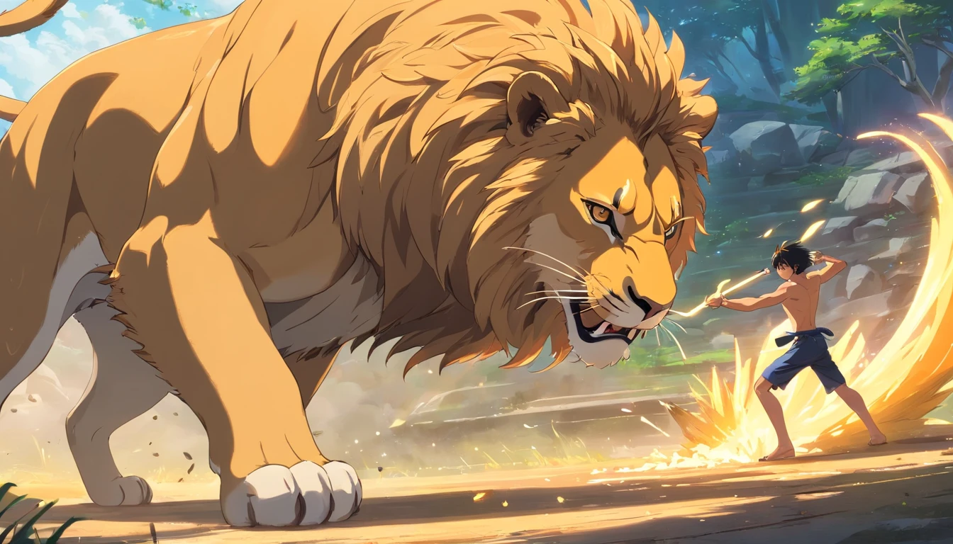 Unique image Samson fighting with a lion,pintura 4k HD