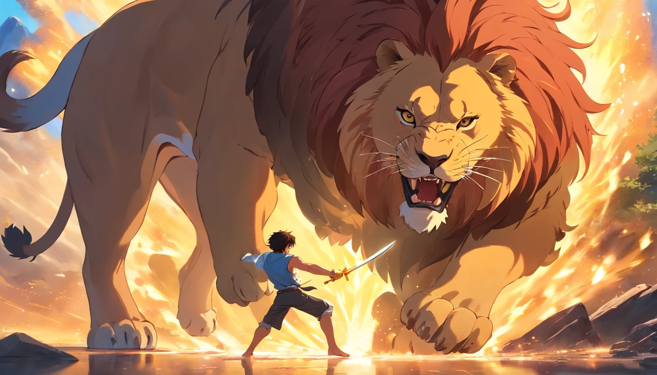 Unique image Samson fighting with a lion,pintura 4k HD