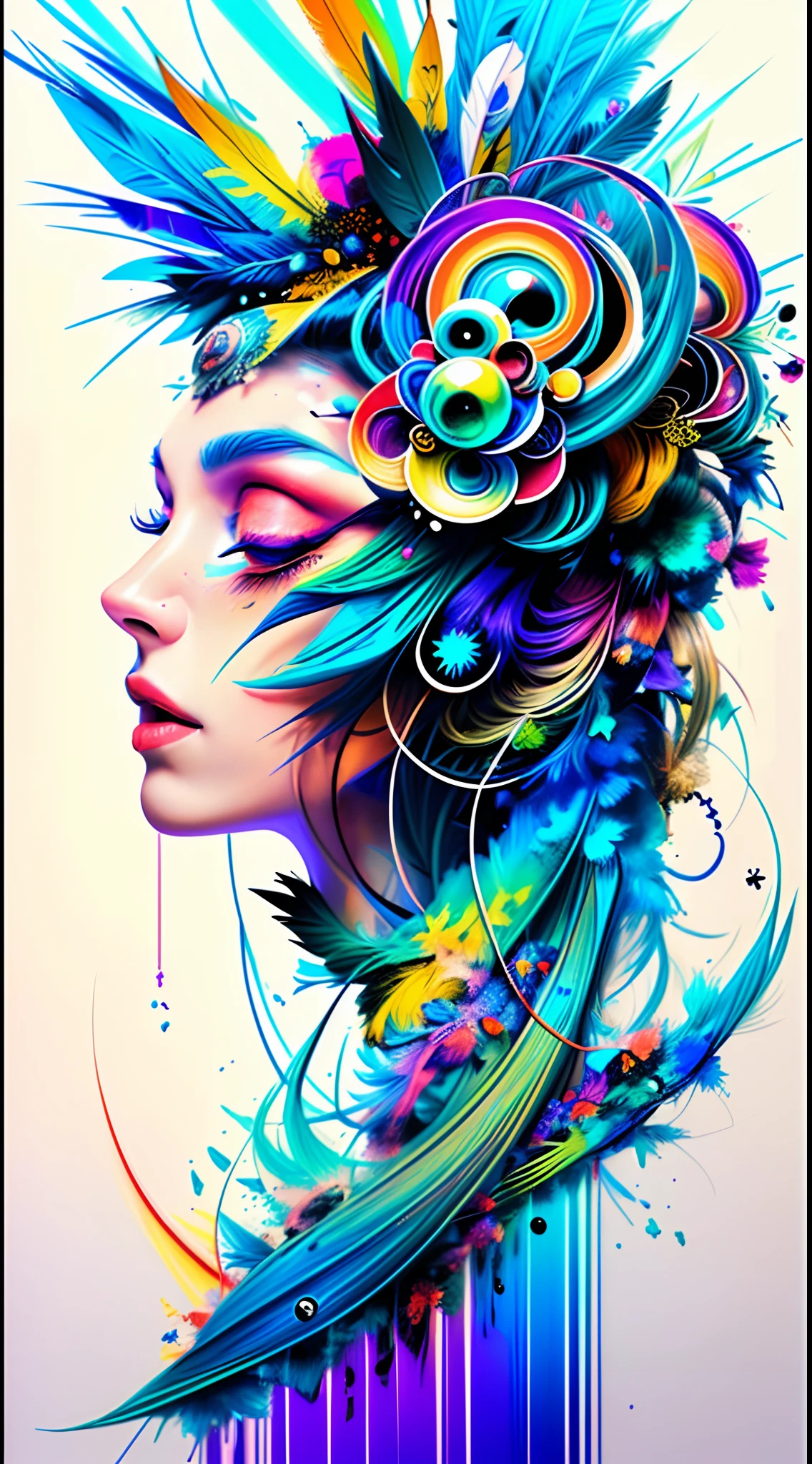 A woman with colorful hair and feathers on her head, lindo arte digital, linda arte digital linda, bela arte digital, Grande arte digital com detalhes, Arte bonita UHD 4K, bela arte digital, arte digital elaborada, arte digital impressionante, arte colorida bonita!, arte digital muito bonita, exquisite digital illustration, Beautiful!!! arte digital, Arte de Alessandro Pautasso