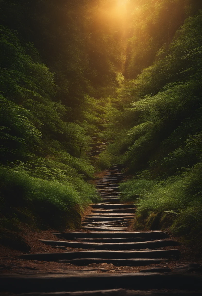Uma imagem de uma escada ascendente, com um de seus degraus destacados, representando os erros como degraus para o sucesso. foto ultra realista
