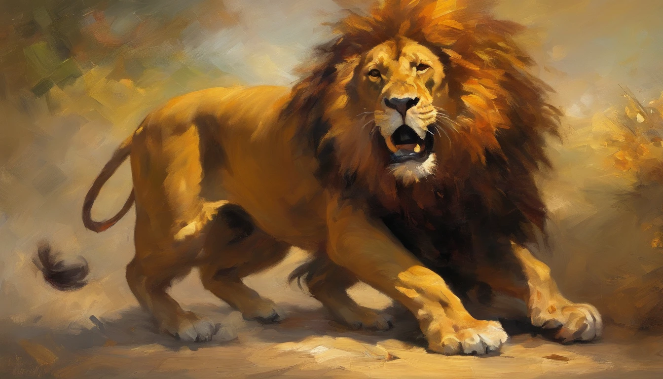 Unique image Samson fighting with a lion,pintura 4k hd