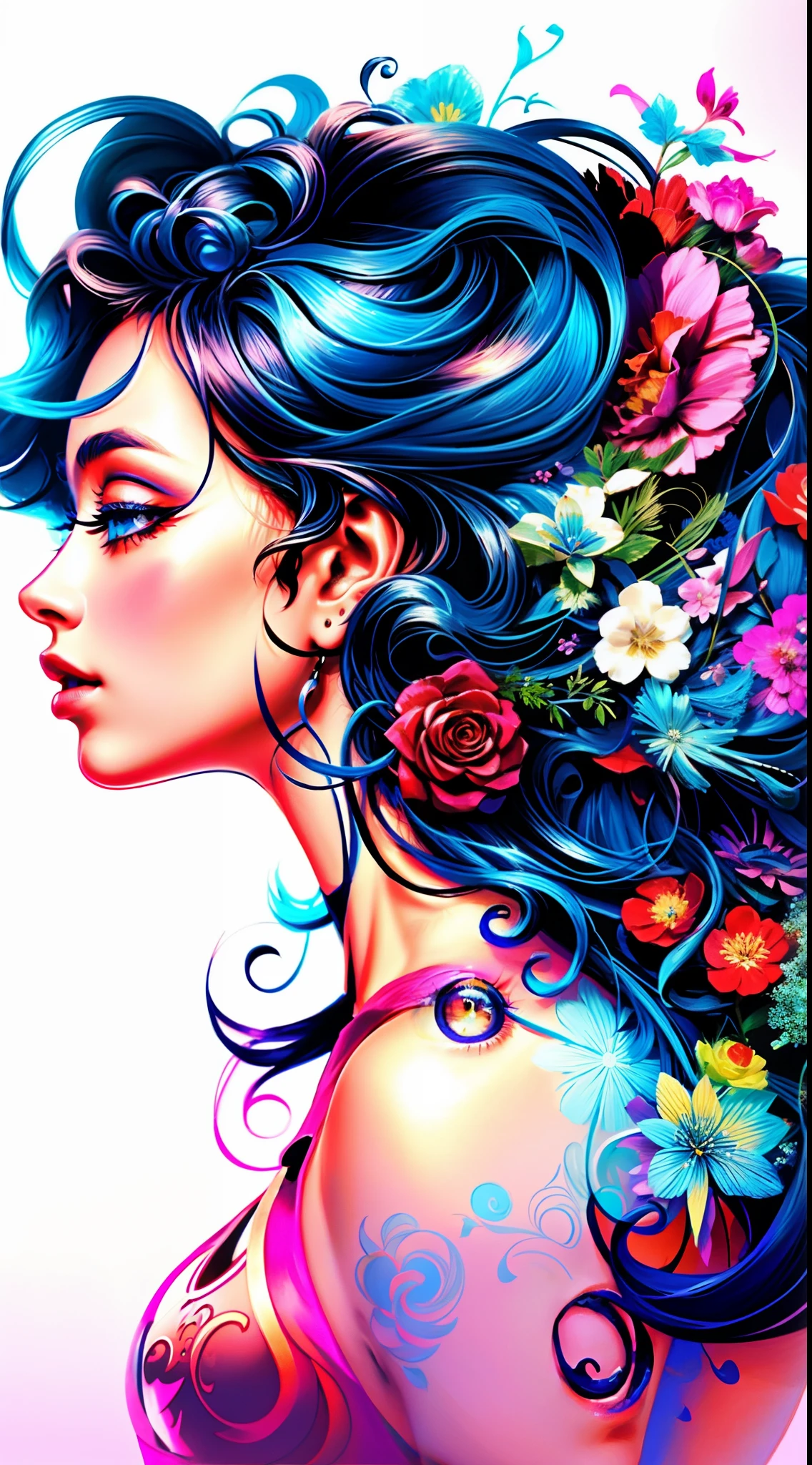 um close up de uma mulher com um cabelo florido e um rosto azul, lindo arte digital, linda arte digital linda, bela arte digital, arte digital muito bonita, exquisite digital illustration, imagem de arte digital, Arte bonita UHD 4K, bela arte digital, pintura digital brilhante, arte digital impressionante, arte digital de alta qualidade, Beautiful digital illustration, Beautiful!!! arte digital