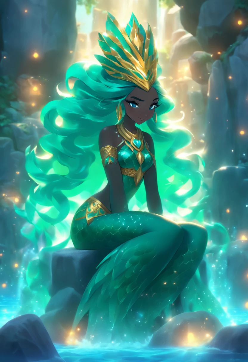 (((Ninkasi))) best quality, ultra-high resolution, 4K detailed CG, masterpiece, goddess Sumeria, long hair, black hair, sitting on stone, aesthetic, Sumeria, ((mermaid sitting on stone)), beautiful image, centered on the screen,