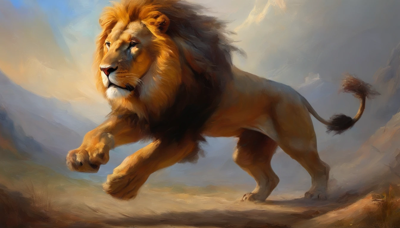 Unique image Samson strong body,cabelos grandes,Fighting with a lion,Epic lightning fight in the background, luta em 4k pintura 4k hd,