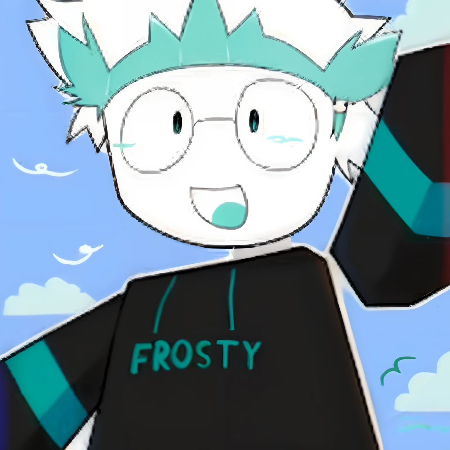 cartoon of a man with a skateboard in his hand, frosty, (((rusty))), froz, clean artstyle, icey, frosted, frostbite, icy, cold as ice! 🧊, anime style”, grotty, roblox avatar, unknown artstyle, frostbite 3 rendered, ice crown, glasses