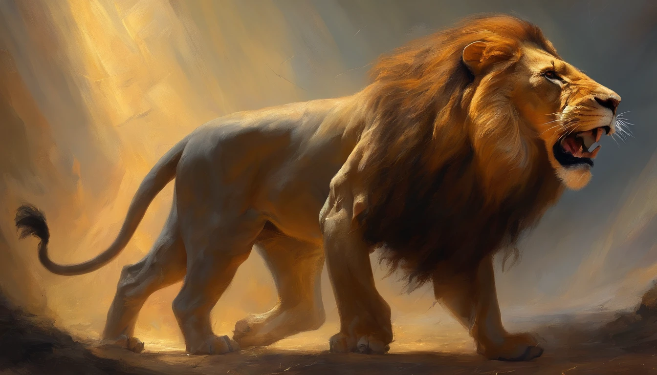 human man mid turning into a lion, concept art, nude, flaccid penis, foreskin, saggy balls, laying on back, pained expression, muscular, paws, crying, precum, (human:1.1), lion, transformation, mid transformation, solo