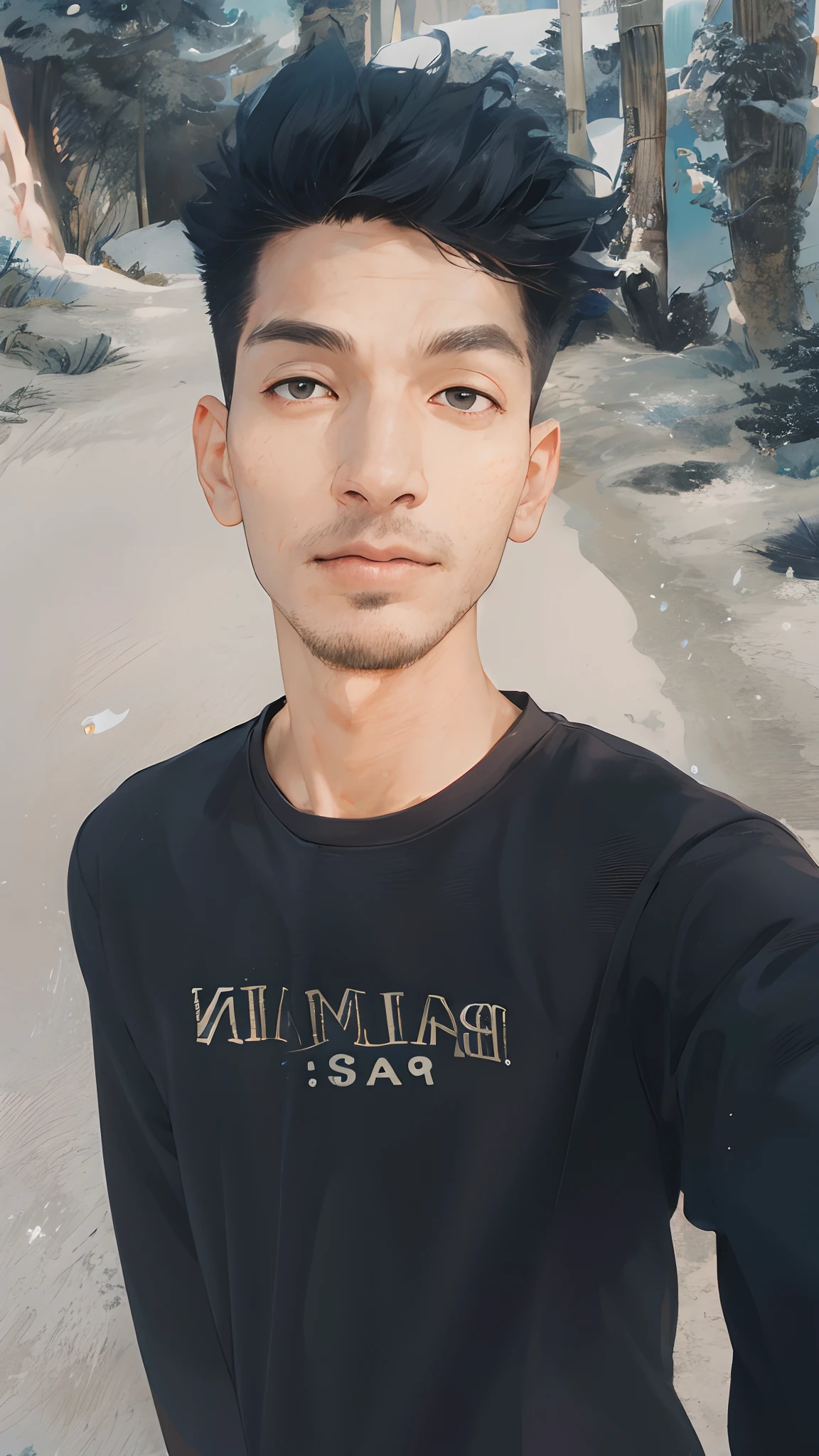 (absurdres, highres, ultra detailed), 1 male, mature, aged up, handsome, tall muscular guy, broad shoulders, very short hair, undercut, dark brown eyes, finely detailed eyes and detailed face, extremely detailed CG unity 8k wallpaper, intricate details, (style-swirlmagic:0.7), looking at viewer, solo, (full body:0.6), detailed background, detailed face, (european medieval fantasy theme:1.1),  hair flowing in the wind, martial artist, dynamic pose, fighting stance, clenched fist,  fingerless gloves, wristwraps,  dragon themed clothes, monk robes, bamboo forest in background, swirling floating particles,   dynamic composition, mystical eastern medieval atmosphere,