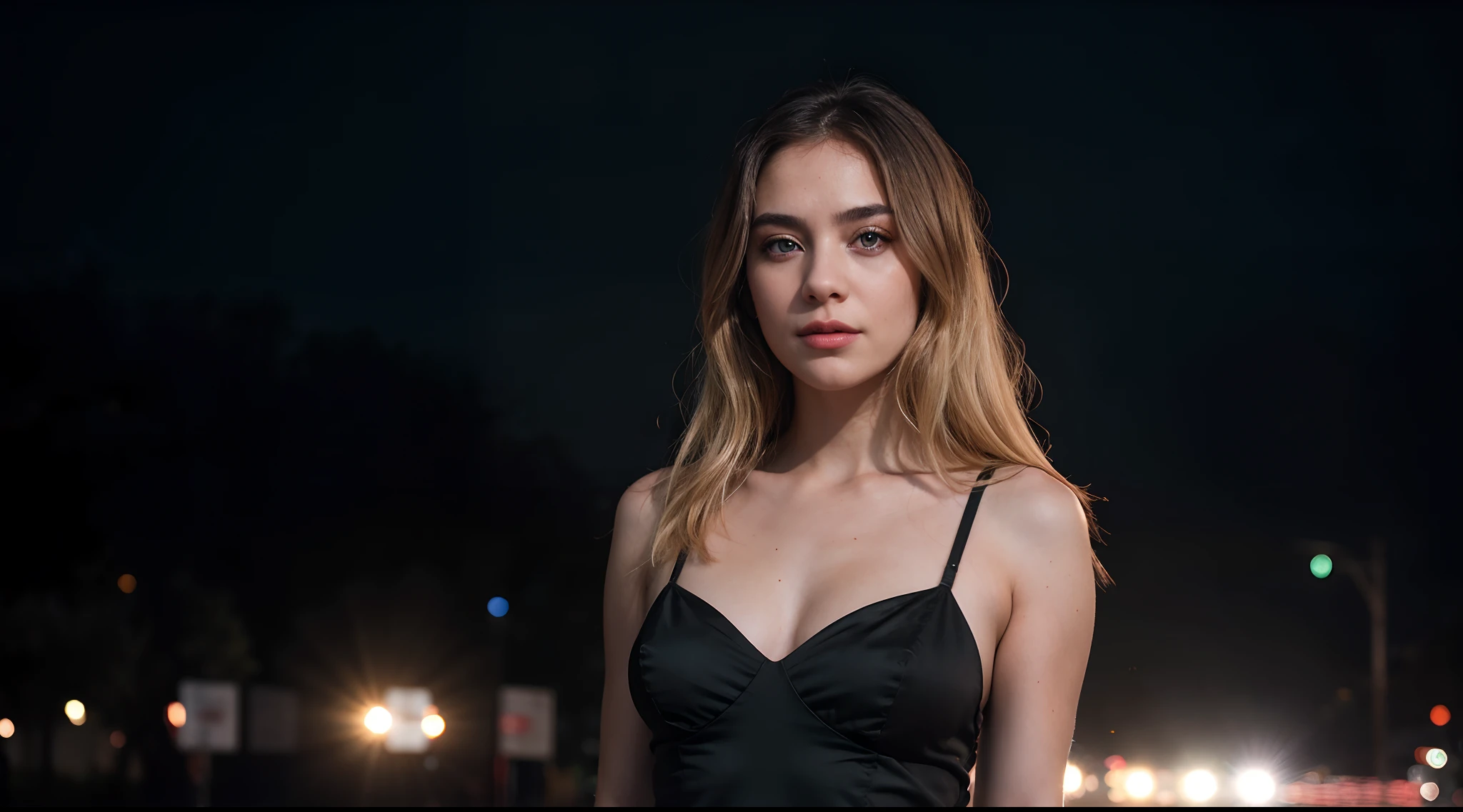 cinematic photography professional photography, create an image of a beautiful young woman of 26 years old, dark green eyes, blonde hair, standing, frontal pose, dressed in a black dress, headshot n-4 f1.8 hd wallpaper photography trend on instagram Award-winning photo 4k 8k detailed hyperrealistic cinematic photo beautiful volumetric lighting octane render unreal engine 5 rendered with nanite canon eos r3 fujifilm x-t 30 sony alpha gw 6 0 d mark iv lens flare dark lights. 35mm photography, film, bokeh, professional, 4k, headshot n -4 f1.8 hd wallpaper photography trending on instagram 4k award-winning photo 8 k detailed hyper-realistic cinematic shot beautiful volumetric lighting octane render unreal engine 5 rendered with canon nanite lens eos r3 fujifilm x - t 30 sony alpha gw 6 0 d mark iv dark signal lights. 35mm photography, film, bokeh, professional, 4k, highly detailed