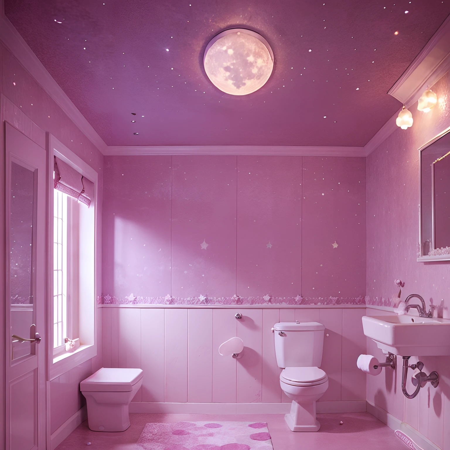 Toilet room pink there Star Wallpapers moon light Star Carpet The moon seen from the window pearls Colorful lights