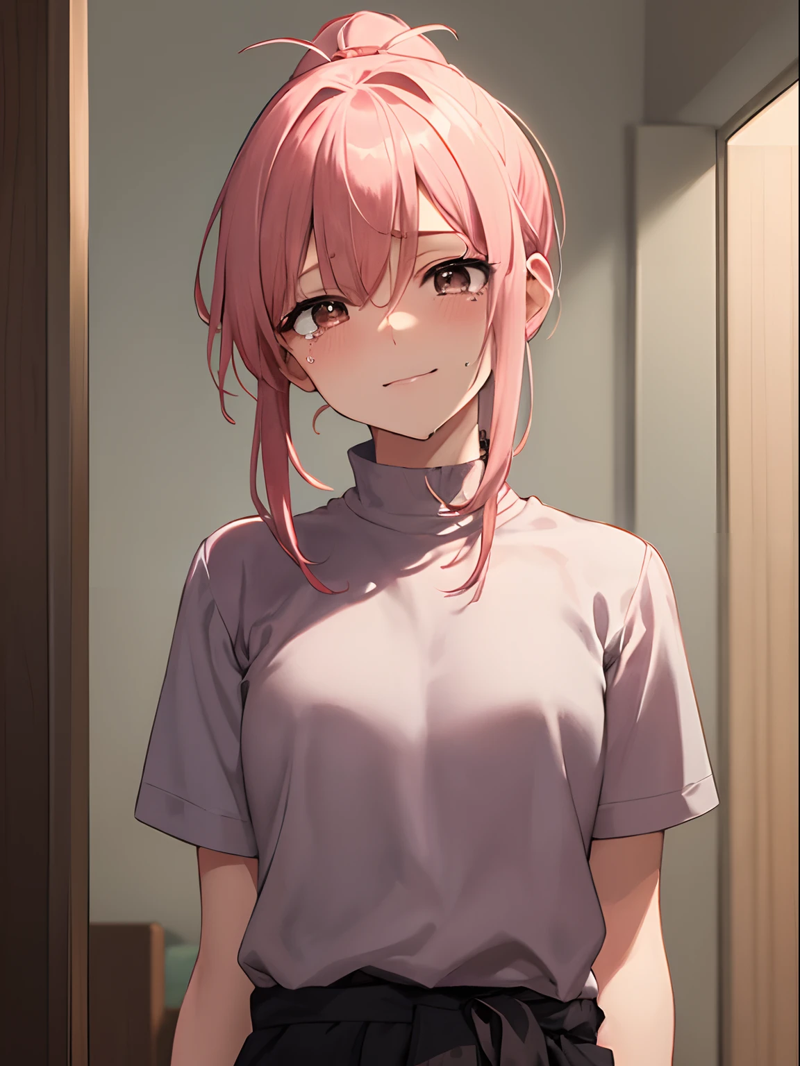masutepiece:1.2, Best Quality, ((ultra-detailliert)), High resolution, 2D, Anime style , Photo, Photography, Detailed background, ((Pink hair,Medium Hair,Low ponytail,medium breasts))
BREAK
solo,(drooing eyes:1.3),40 years, (Woman, Tall face, Tall lady)), ((slender brown eyes;1.2 )),laugh
break
Dynamic Pose, Smile,Bedrooms, background
break
Pastel colors:1.4, Solid Paint:1.2, Saturated color, contour lines