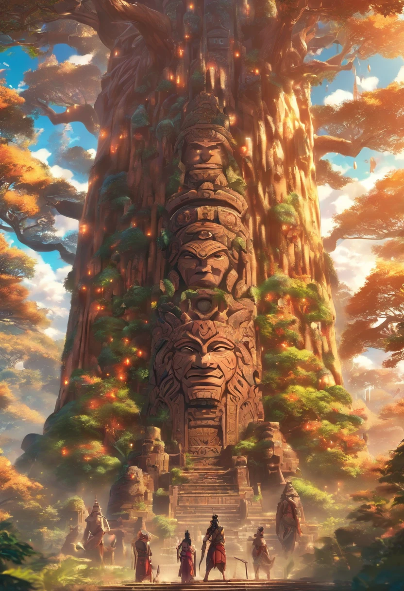 (((Tāne Mahuta))) best quality, ultra-high resolution, 4K detailed CG, masterpiece,maori god,tree god,maori totem,aesthetics,sumerian, ((wooden god)), beautiful image, centered on the screen,