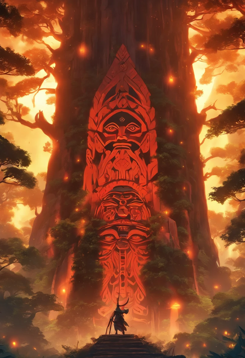 (((Tāne Mahuta))) best quality, ultra-high resolution, 4K detailed CG, masterpiece,maori god,tree god,maori totem,aesthetics,sumerian, ((wooden god)), beautiful image, centered on the screen,