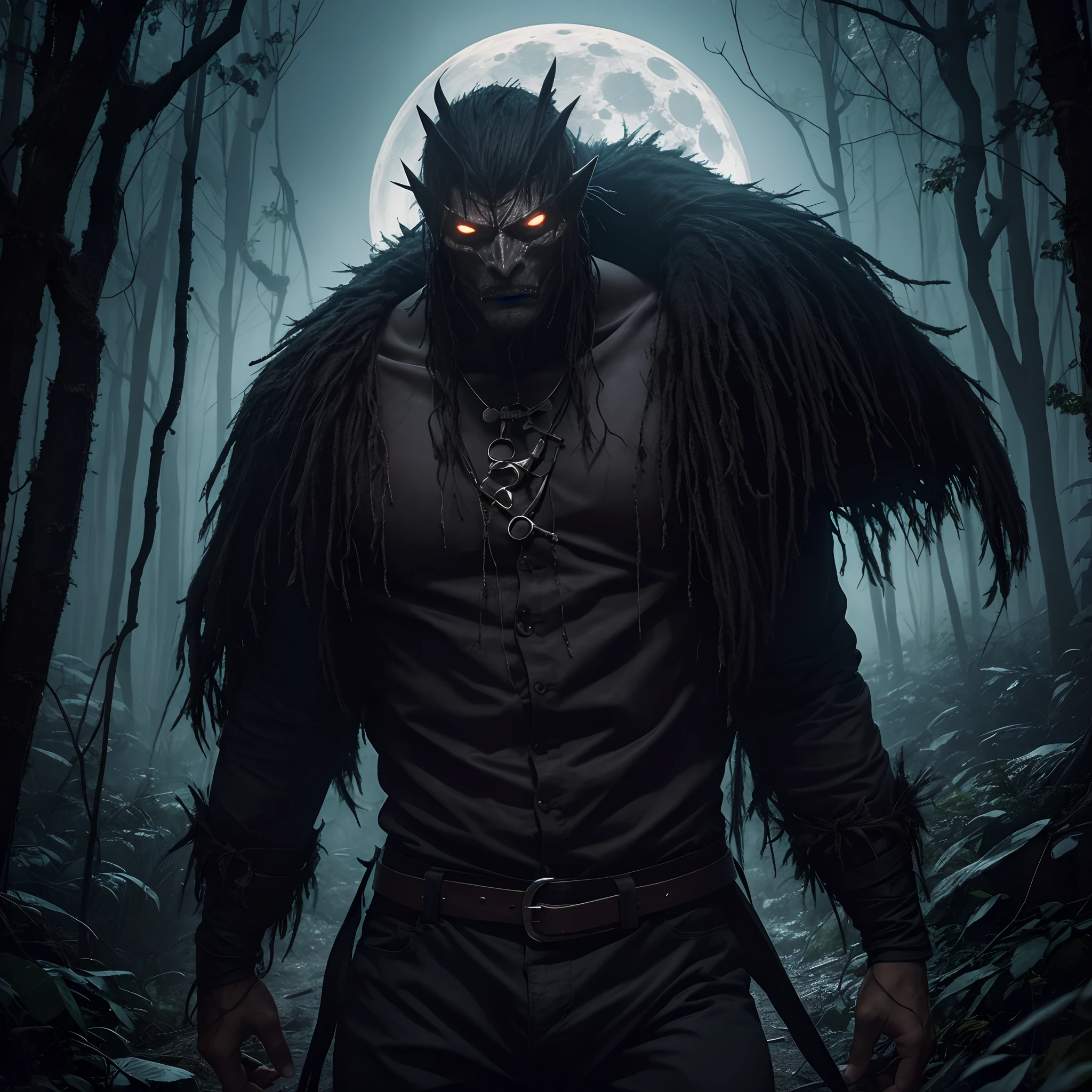 "Describe en detalle la apariencia y la historia de origen de un personaje original llamado 'La sombra de los suspiros', A terrifying being that feeds on people's deepest fears and only manifests during full moon nights in a dark abandoned forest. Detailing Your Physical Appearance, his supernatural abilities and how he terrorizes those who venture into his territory."