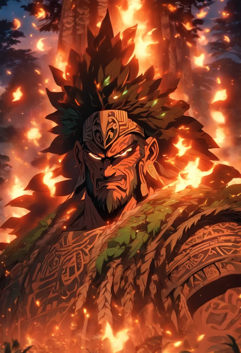 (((Tāne Mahuta))) best quality, ultra-high resolution, 4K detailed CG, masterpiece,maori god,maori totem,aesthetics,sumeria, ((wooden god)), beautiful picture, screen-centered,