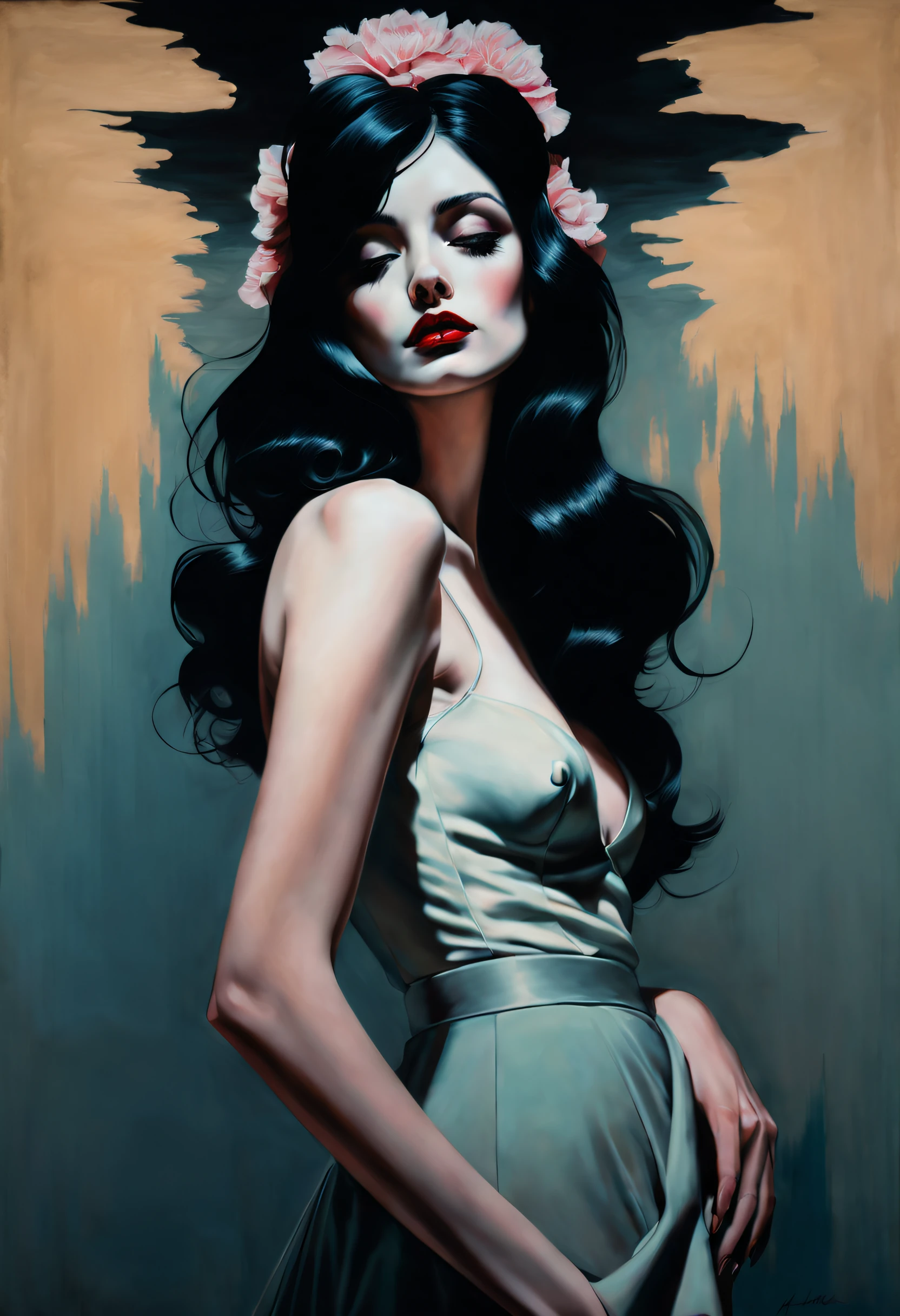 Create an evocative oil painting inspired by Malcolm Liepke, based on the provided image. Capture the intense, introspective expression of the young subject using thick, expressive brushstrokes and a muted color palette. Highlight the emotional depth and vulnerability in the subject's gaze, emphasizing the play of light and shadow on their face. Maintain a simple, textured background that complements the subject's contemplative presence. Focus on the tactile quality of the oil paint to convey the raw emotion and intimacy characteristic of Liepke's style.
