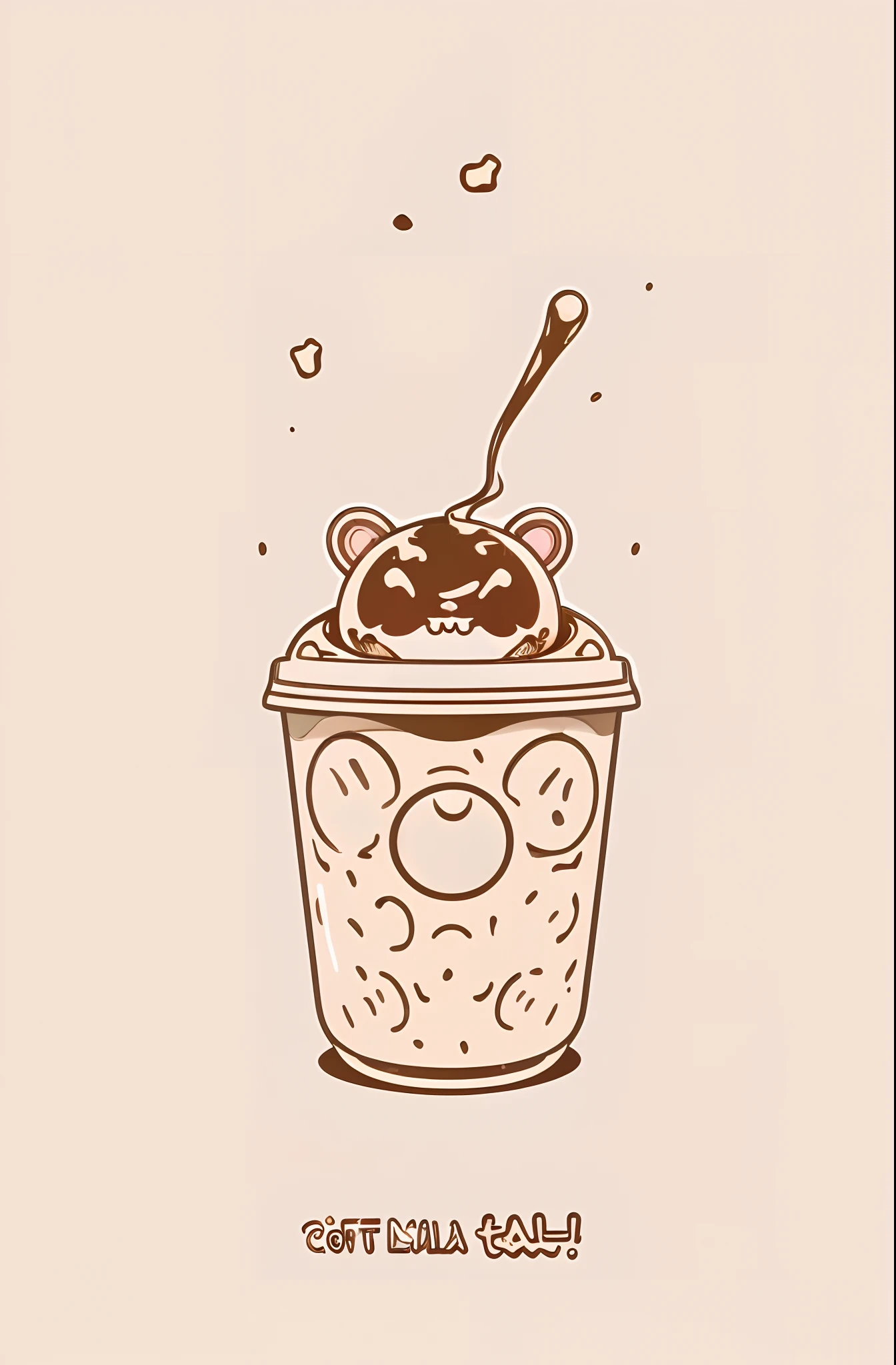 Wide shot, High detailed line art of Coffee Milk Boba, kawaii style, strong outline, vector art, t-shirt design, background splash color, fresh color.