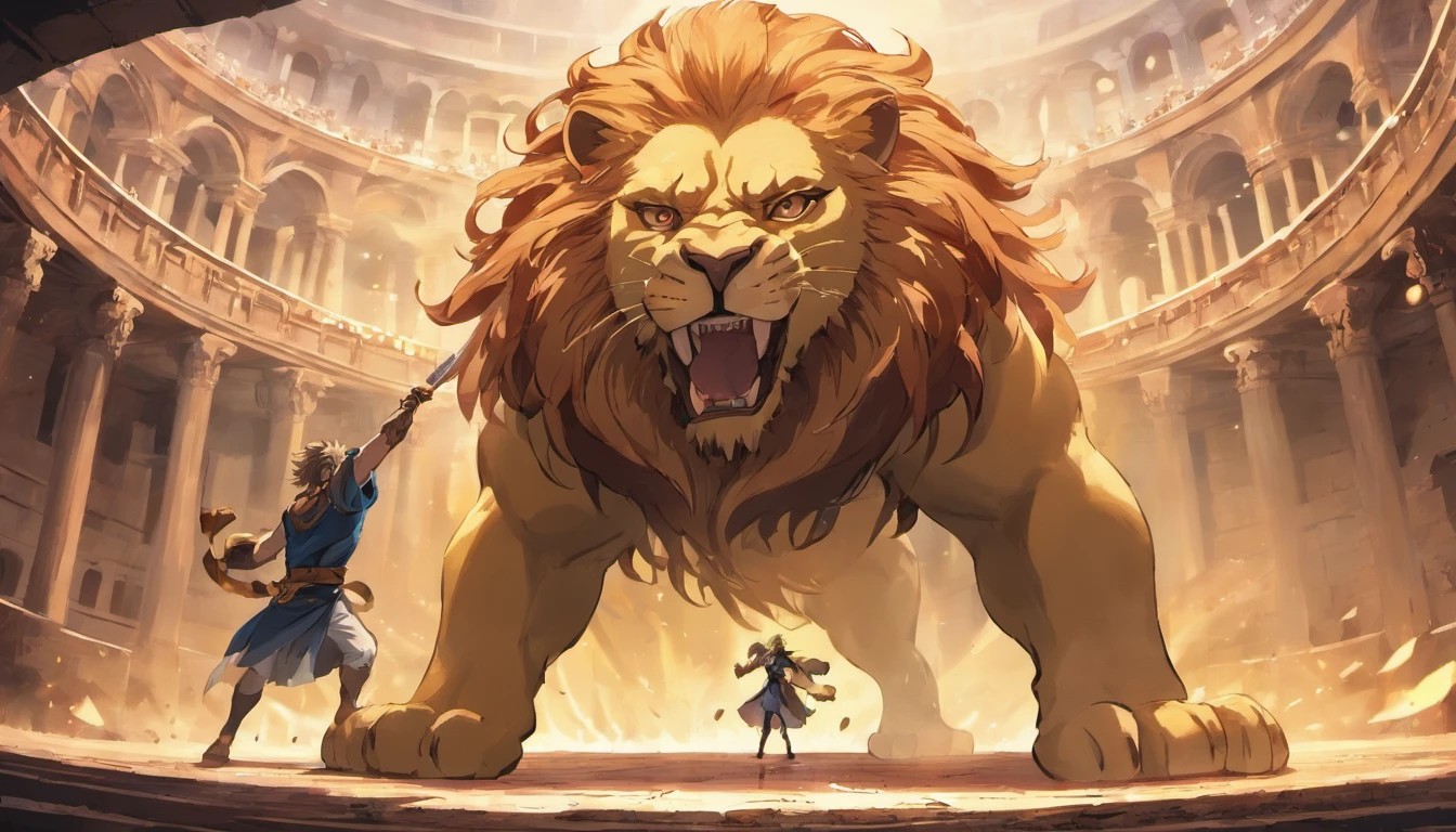 Unique image: Samson, long hair fighting with a lion