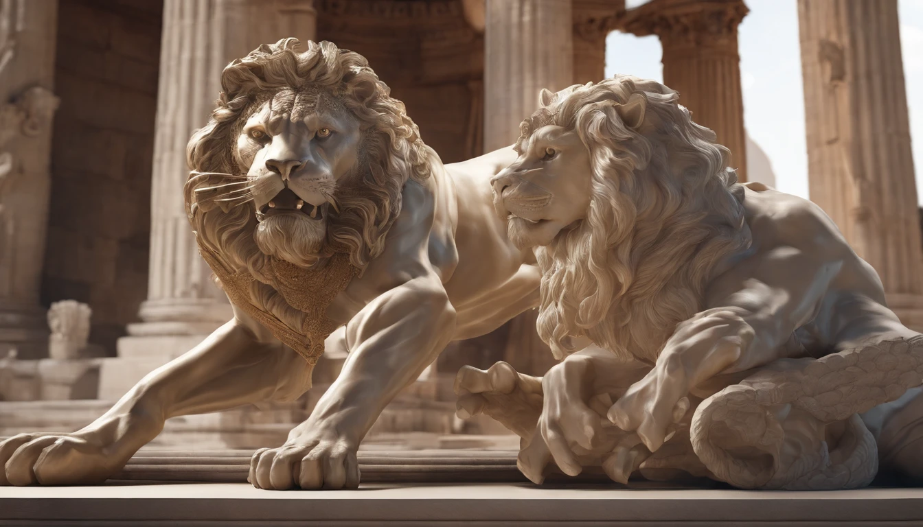 Samson fighting a lion in the colosseum