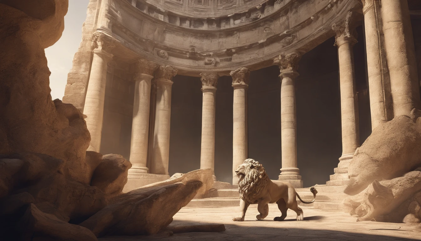 Samson fighting a lion in the colosseum