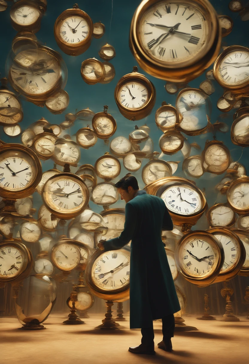 Li finds himself in a vast, surreal landscape, where floating clocks and hourglasses move at varying speeds, symbolizing the distorted passage of time.