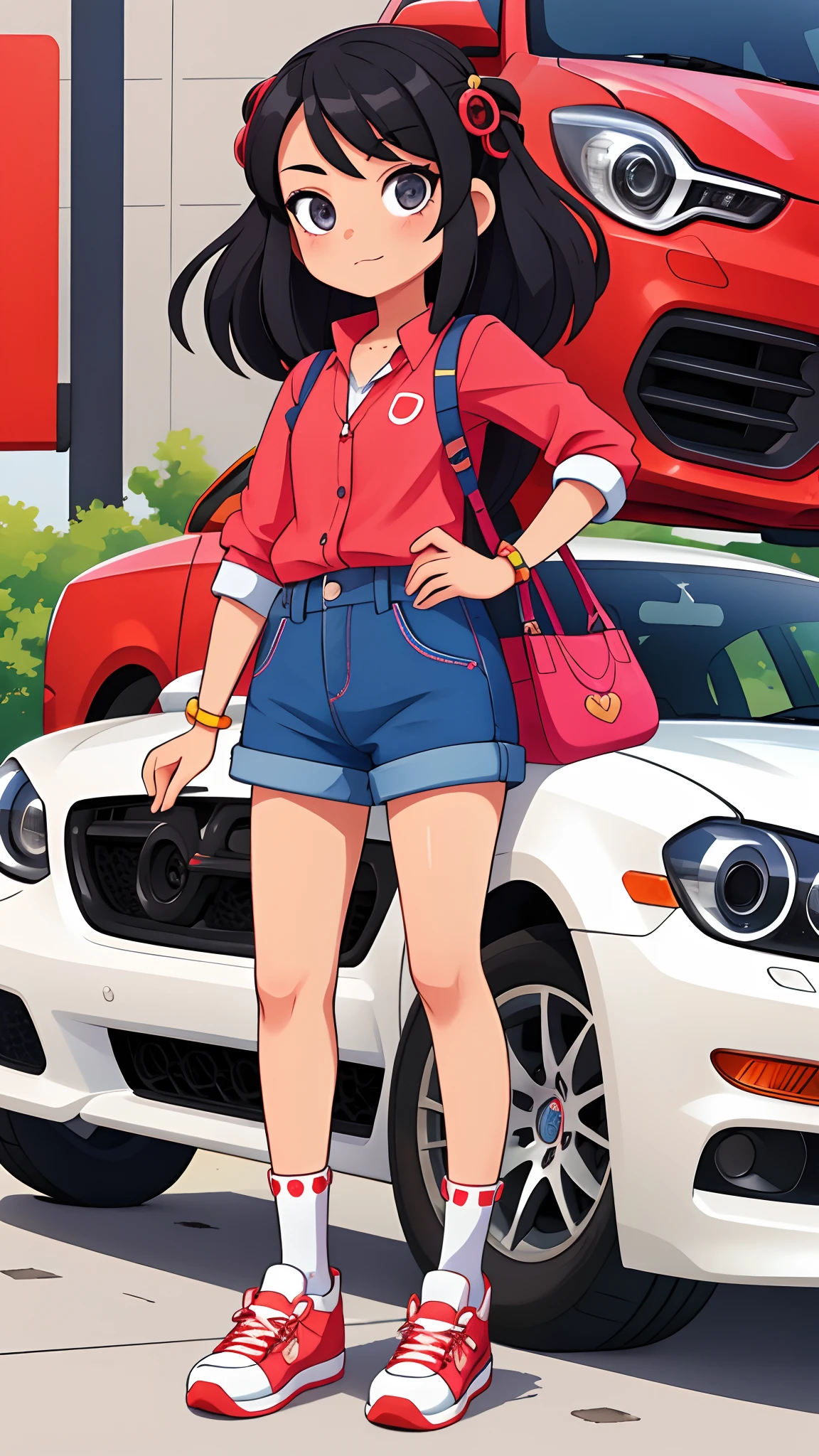 girl with、Drive a car、full body Esbian、Distinctive ethnic hair ornaments、Characteristic ethnic shoes