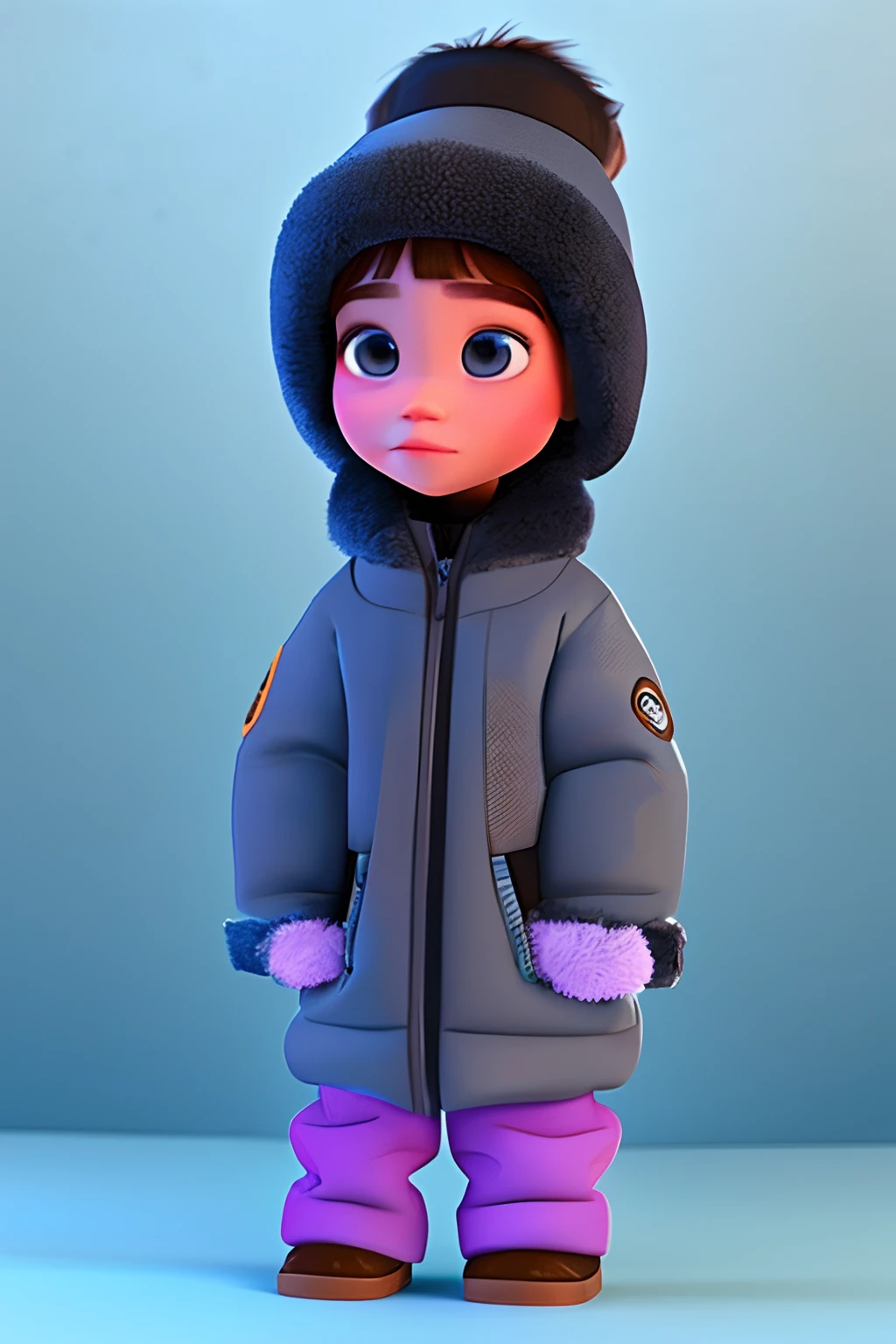 Beautiful girl from Antarctica, with Eskimo style clothing. a menina tem 10 anos de idade. disney pixar desenho animado 3d