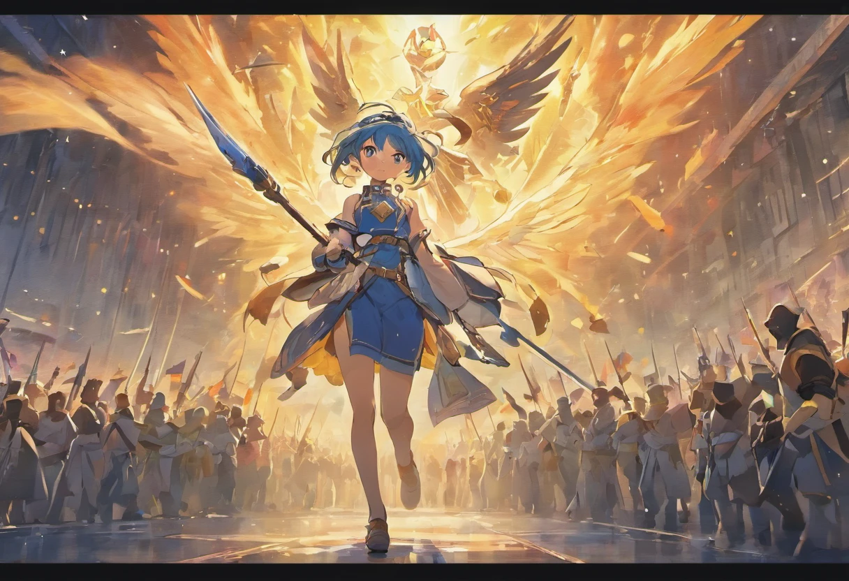 View from behind of brave Israeli defense forces marching against army of ugly and cruel demons, Angels fly and follow IDF soldiers from above , Israel flags , Blue and white, Modern army, Tactical equipment, art demonstrates victory of Good against evil, Apocalyptic Battlefield , Masterpiece, award winning artwork, Dramatic, Best quality, 4k, wide picture, high resolution