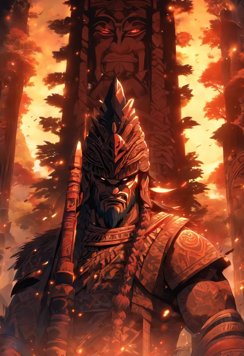 (((Tāne Mahuta))) best quality, ultra-high resolution, 4K detailed CG, masterpiece,maori god,maori totem,aesthetics,sumerian, ((totem god)), beautiful picture, screen-centered,