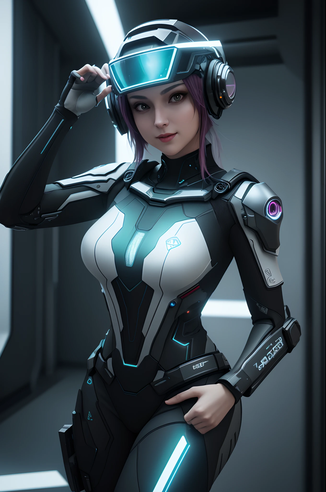 ((Best quality)), ((masterpiece)) , 3D, image of a beautiful cyberpunk female wearing a cyberhelmet,HDR ,Ray Tracing,NVIDIA RTX,Super-Resolution,Unreal 5,Subsurface scattering,PBR Texturing,Post-processing,Anisotropic Filtering,Depth-of-field,Maximum clarity and sharpness,Multi-layered textures,Albedo and Specular maps,Surface shading,Accurate simulation of light-material interaction,Perfect proportions,Octane Render,Two-tone lighting,Wide aperture,Low ISO,White balance,8K RAW,