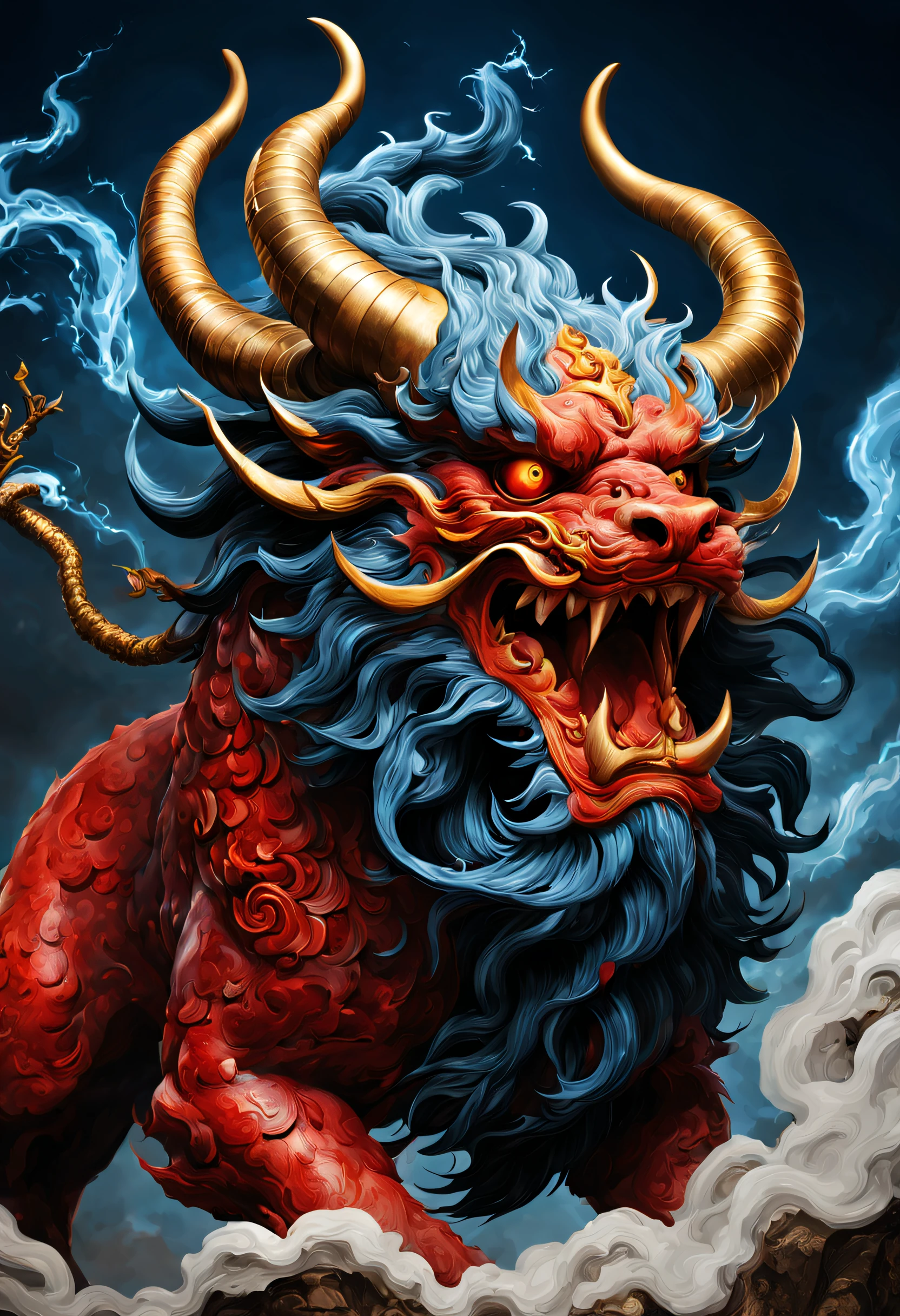 The name of the mythical beast: Diao Tuo
Myths and legends: It is one of the four famous fierce beasts in ancient Chinese mythology, There is extreme appetite and greed. It is often used to describe greedy people.
Appearance characteristics: Diao Tuo's appearance is usually depicted as a huge ferocious beast, has horns on its head, Open mouth, Protruding lower jaw, Wide distance between eyes. It looks fierce and powerful.Strong and huge body，Powerful，The body is surrounded by blue thunderbolts，Fine scales wrap the muscles in strength，Top-of-the-line protection is formed
Symbolism: Diuta represents endless desire and greed, It is a symbol of evil, chaos, and destruction. In ancient cultures, The image of Diao Tuo is often used to exhort people to be cautious, moderate and cautious.
Cultural applications: The image of Jituo is widely used in ancient Chinese art and architecture, Such as bronze vessels, pottery, Jade, and stone carvings, etc., And become an important element of traditional culture.
Modern cognition: In modern times, Tito is considered a cultural symbolic animal. Its images are used in various advertisements, logotype, and movies, A symbol that represents the pursuit of material pleasures and desires.