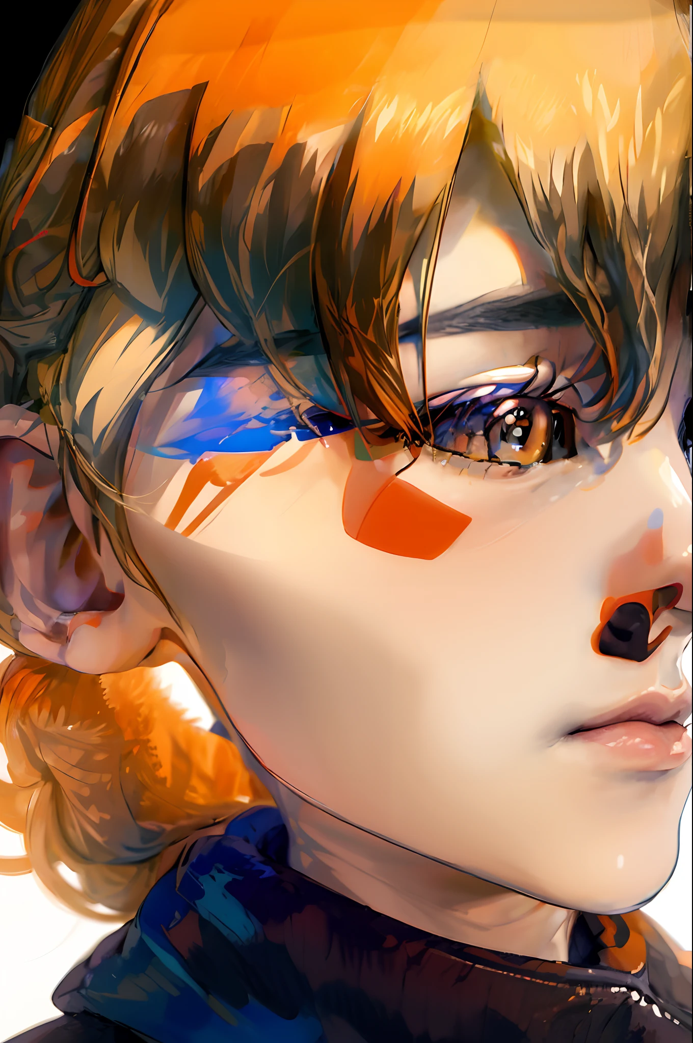 ((Orange color)), Top quality, Masterpiece, high resolution, 8K, Hoodie and anime style girl, One girl, detailed line art, Digital enhancement, Close up, Anime core, Flowing fabric,rot,torogao,Various expressions,The expression of wide eyes