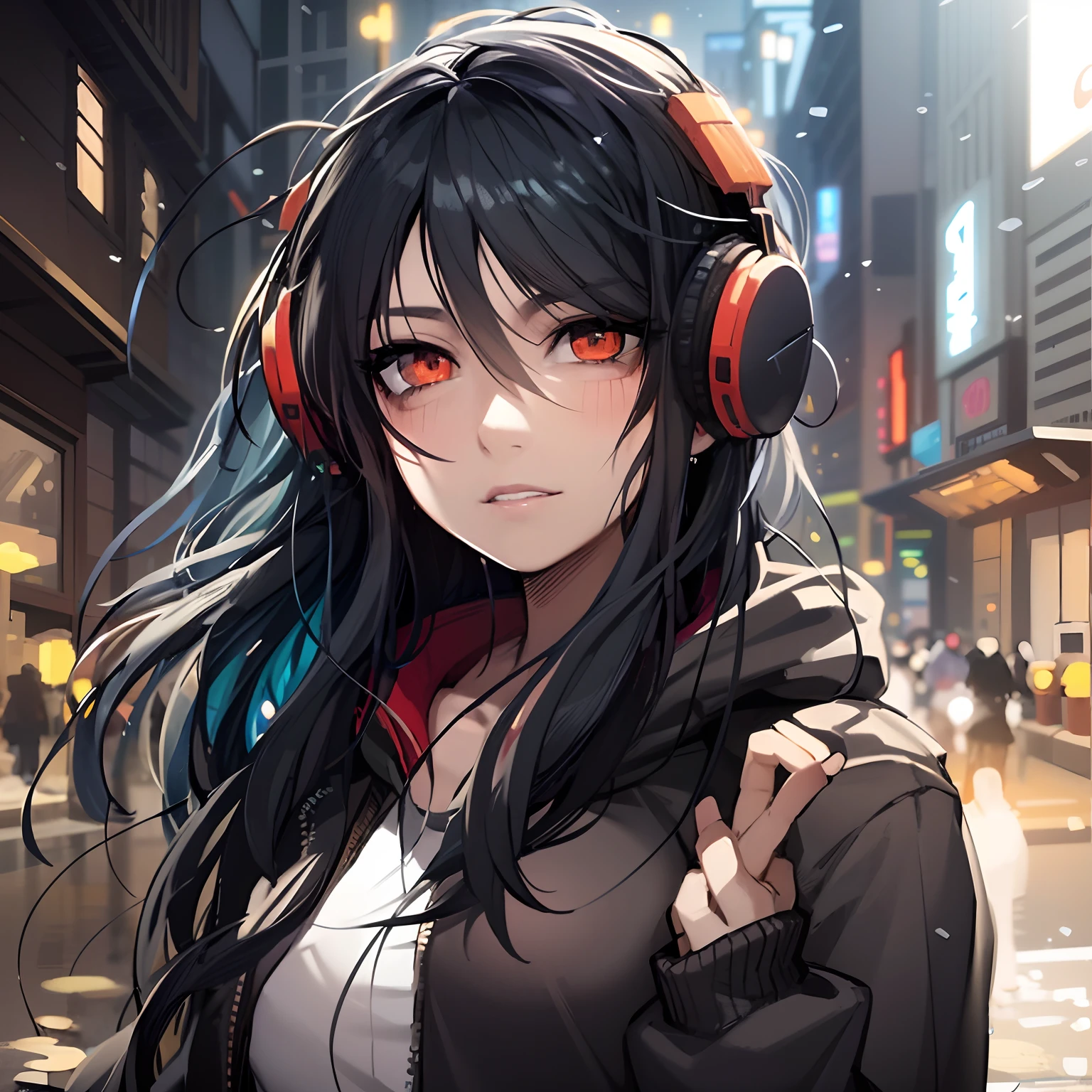 Anime girl with headphones in the rain, anime style 4 k, artwork in the style of guweiz, Beautiful Anime Portrait, digital anime illustration, digital anime art, Anime style. 8K, Portrait Anime Girl, ArtGerm. Anime Illustration, anime art wallpaper 4k, anime art wallpaper 4k, Detailed Digital Anime Art, cyberpunk anime girl in hoodie
