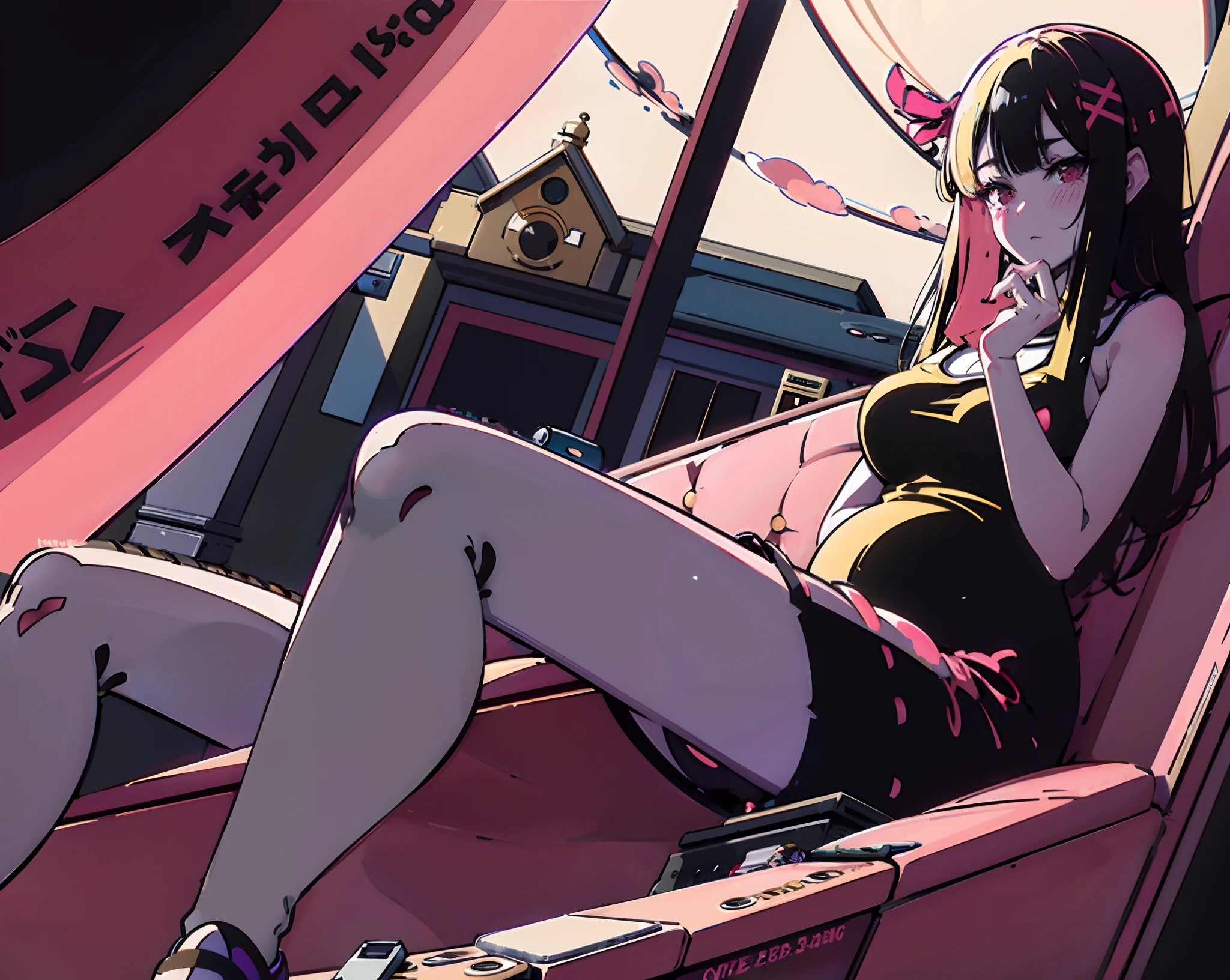 A woman lies on a sofa，Holding a painting of a plate and a cup in his hand,anime girl sitting on a couch with a plate of food, thick lineart, heavy lineart, thick black lineart, Line art!!, intense line art, perfect lineart, linear art, Line sketch!!, clean lineart, thick line art, variable lineart, Detailed fanart, author：Middle Bokuhn, pregnant, thick outline, Line sketch， thick lineart, heavy lineart, perfect lineart, thick black lineart, clean lineart, linear art, extremely fine ink lineart, clean anime outlines, thick line art, Line art!!, lineart behance hd, heavy outline, thick outline, thick outline, bold lineart