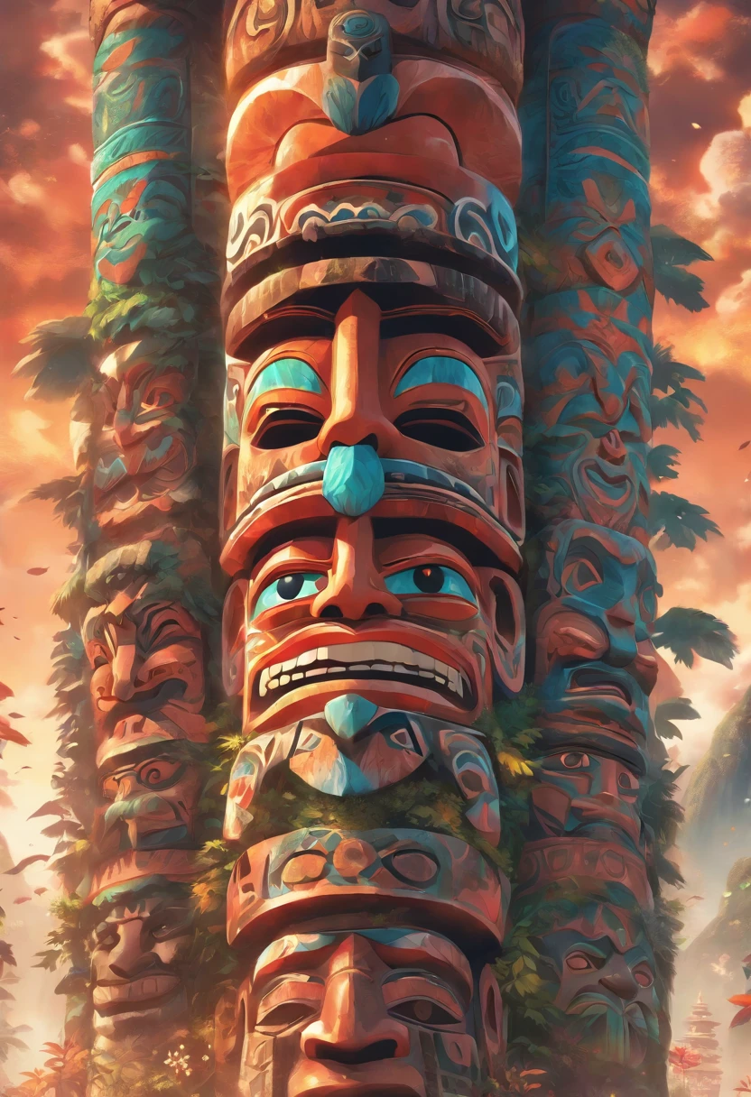 (((Totem))) best quality, ultra-high resolution, 4K detailed CG, master piece, Maori ,Maori totem,Maori mythology, ((Maori totem)) , Maori image, aesthetic, screen-centered